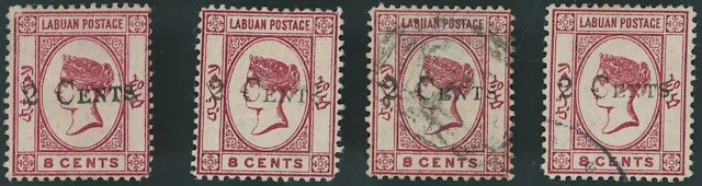 Labuan 1885 (June) Surcharges "2 cents" on 8c. carmine, two unused