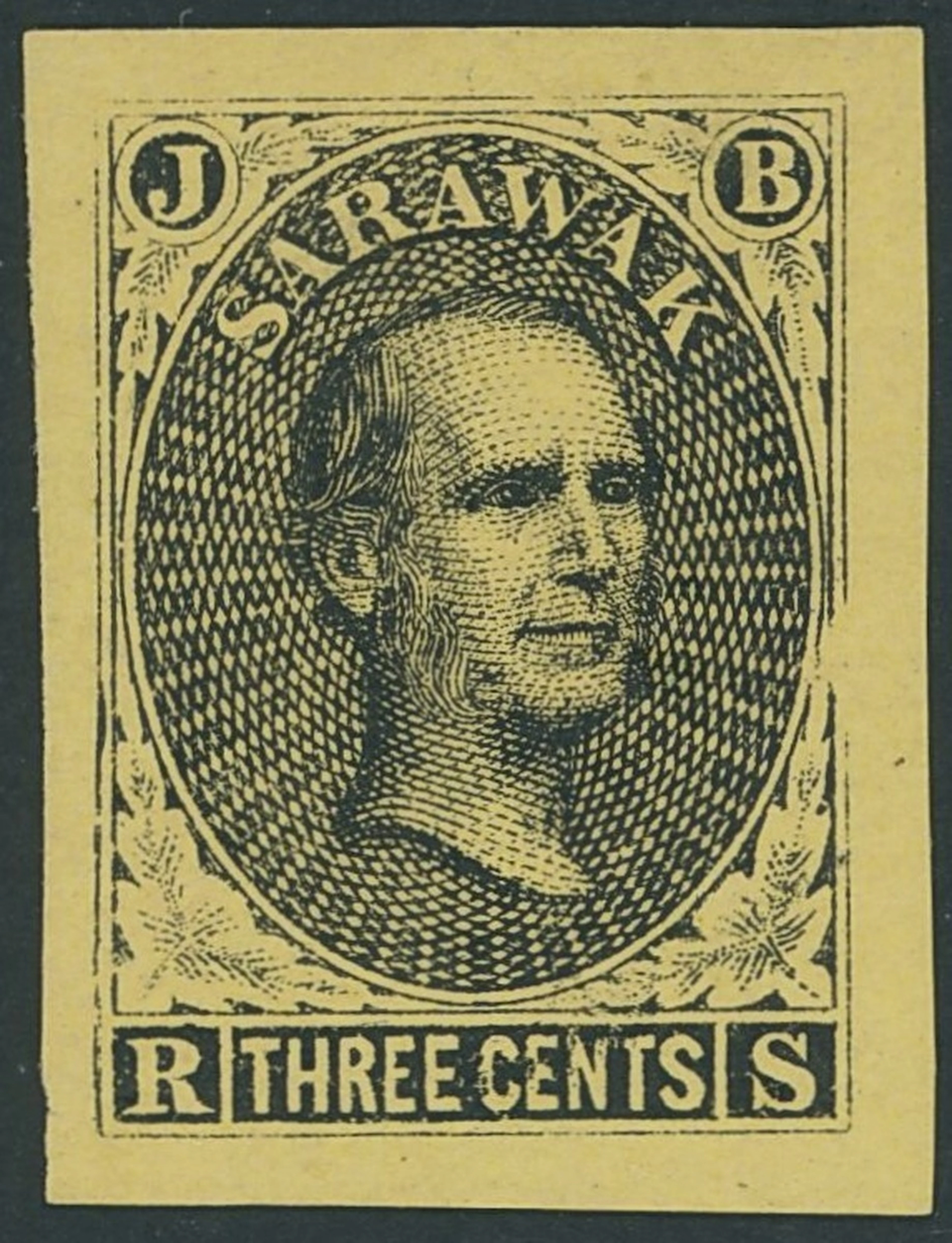 Sarawak 1869 Sir James Brooke Proofs 3c. imperforate plate proof in