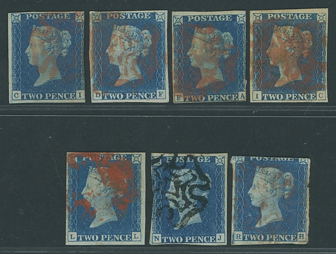 Great Britain 1840 Two Pence Blue Plate 2 CI, DF, FA, IC, LL, NJ and
