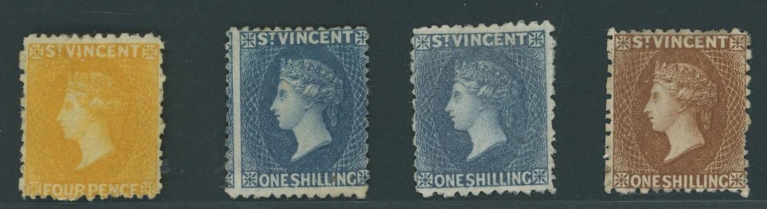 St. Vincent 1869 colours changed, perf 11 to 12½, 4d. yellow, 1/-