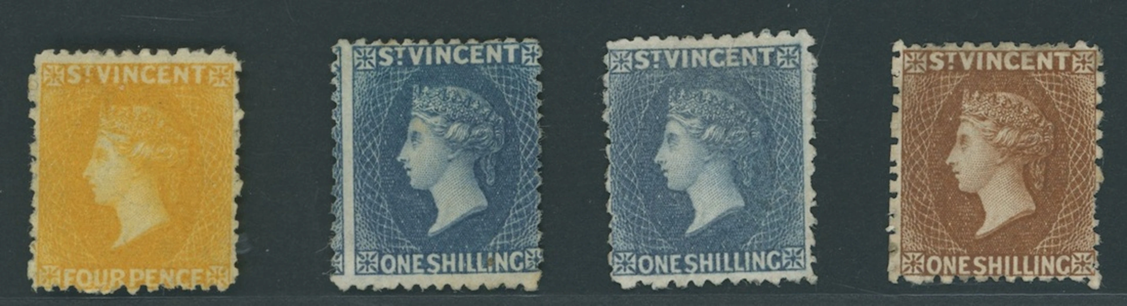 St. Vincent 1869 colours changed, perf 11 to 12½, 4d. yellow, 1/-