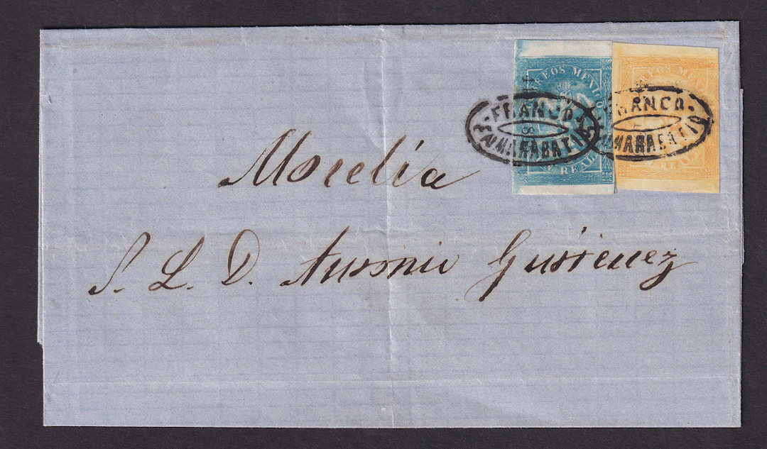 1864-1866 "Eagles" Maravatío. 1r. Blue and 2r. Orange, (Fourth Period