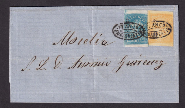 1864-1866 "Eagles" Maravatío. 1r. Blue and 2r. Orange, (Fourth Period