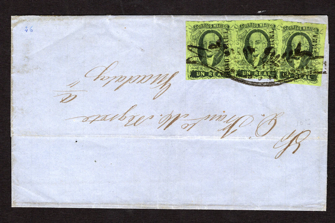 1861 "Hidalgos" Pachuca. 1r. Black on Green, pair and a single, on