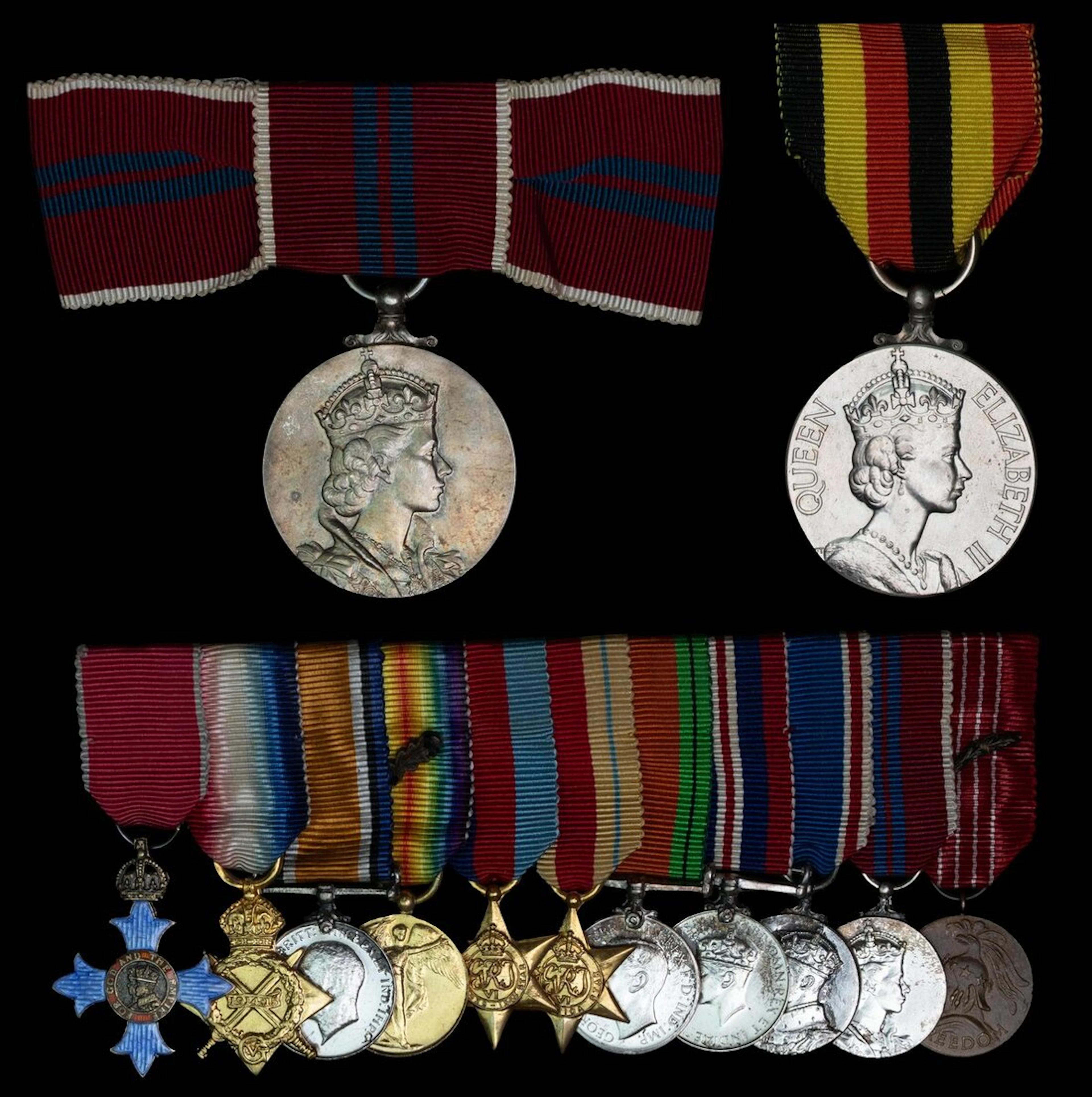 The mounted C.B.E. and American Medal of Freedom group of eleven miniature
