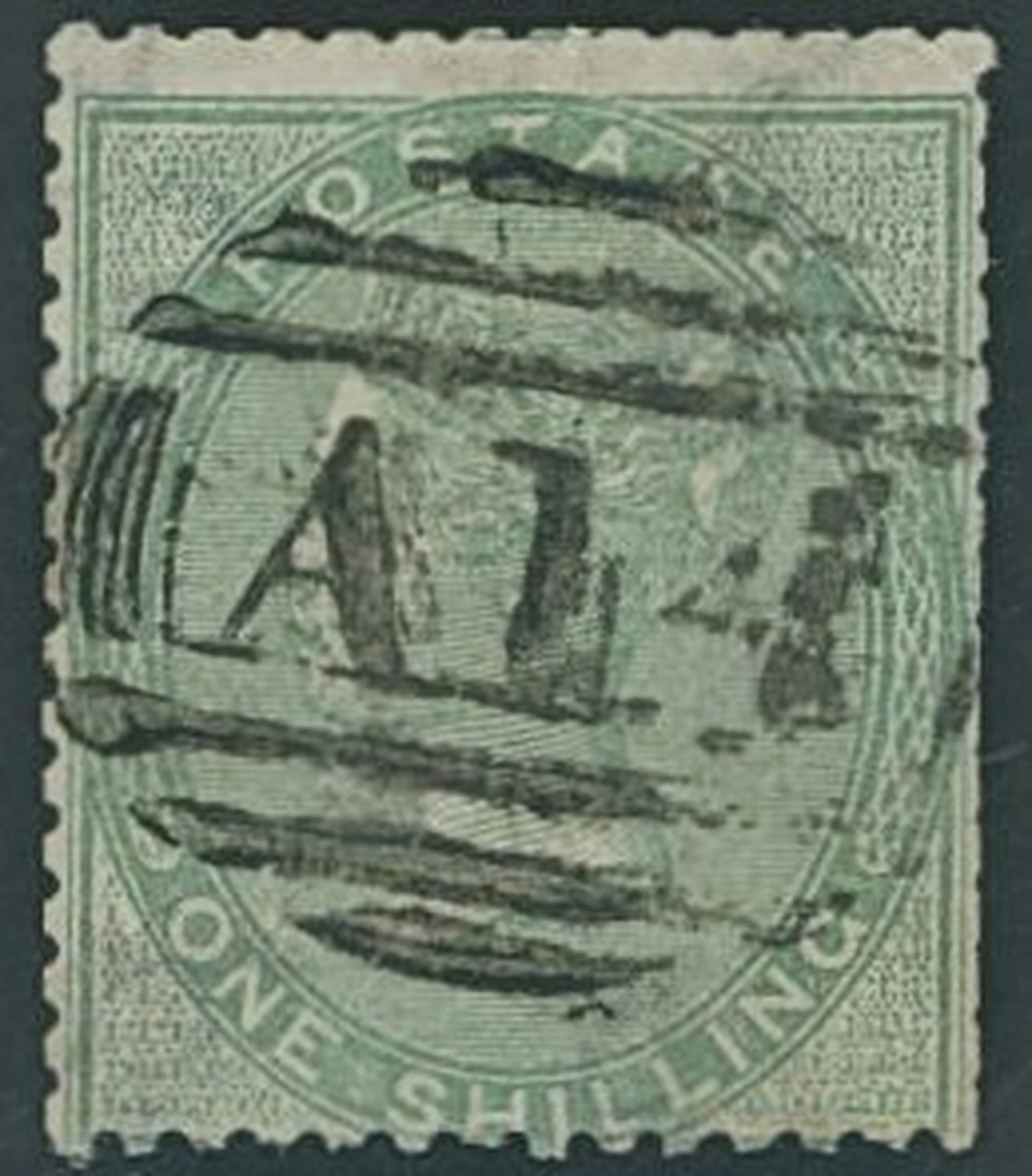 Tobago Great Britain used in Tobago 1/- green cancelled ""A14", a