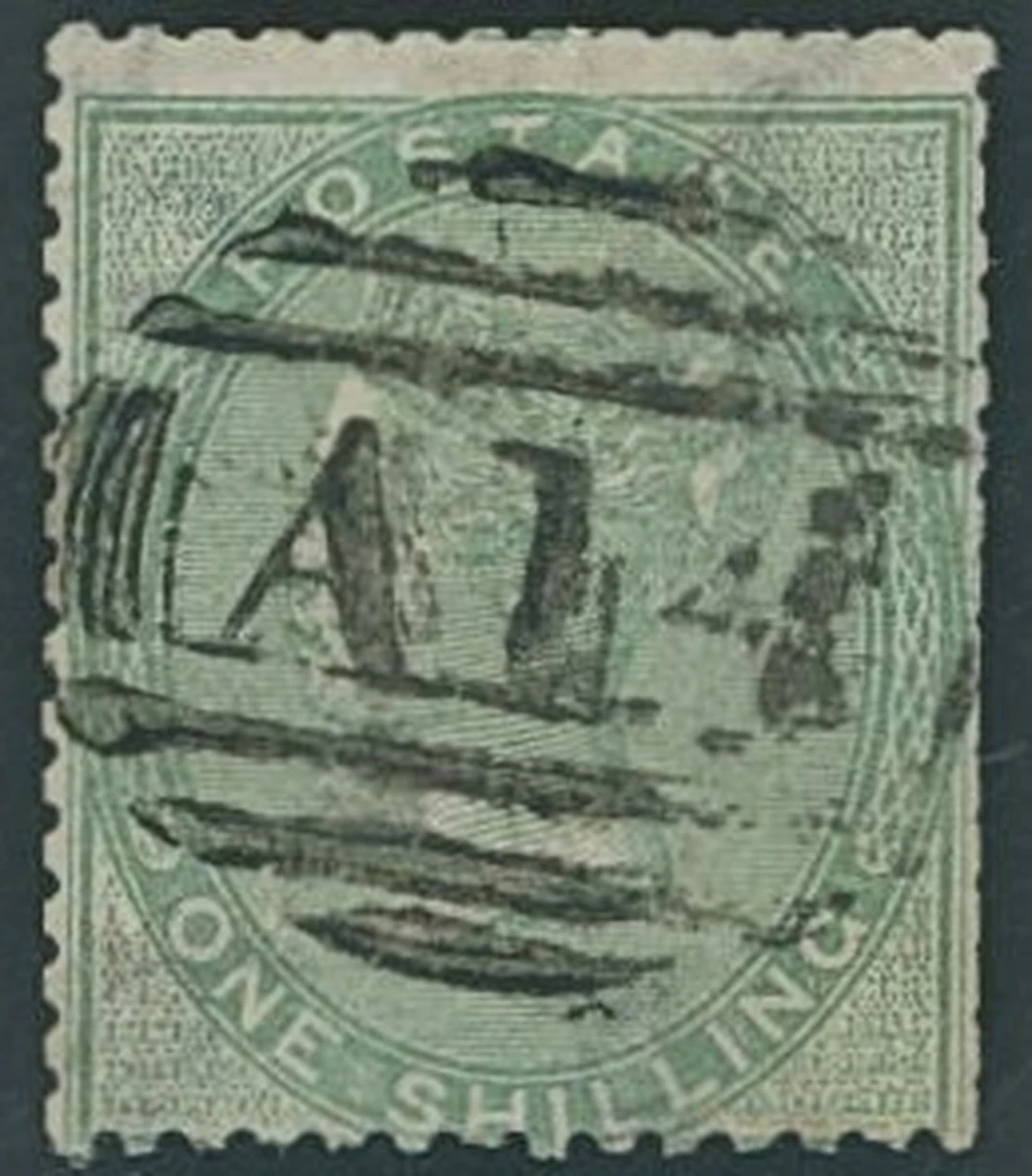 Tobago Great Britain used in Tobago 1/- green cancelled ""A14", a