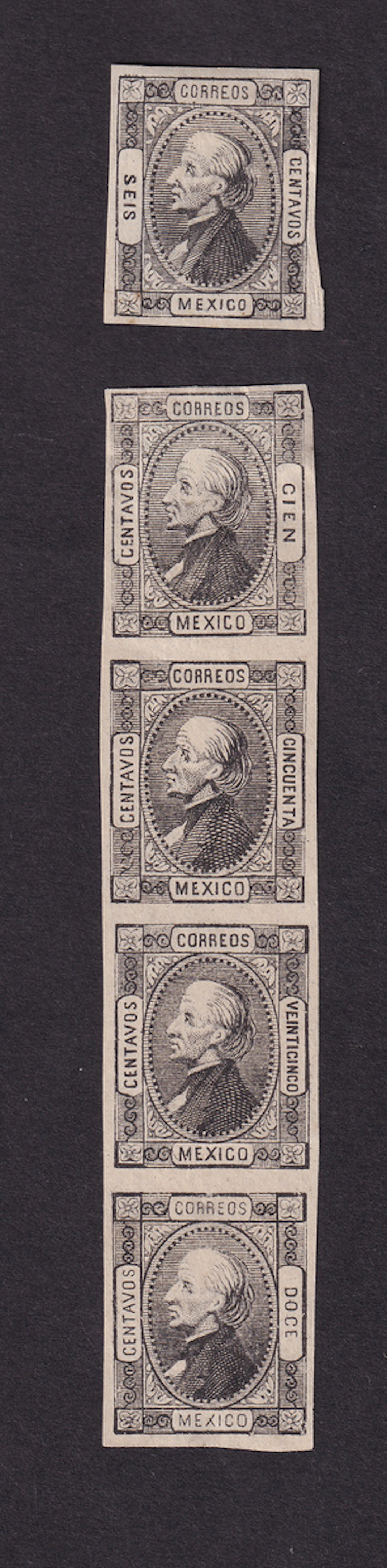 1856-1883 Classic Period 1872, "Hidalgo", 12c., 25c., 50c. and 100c.