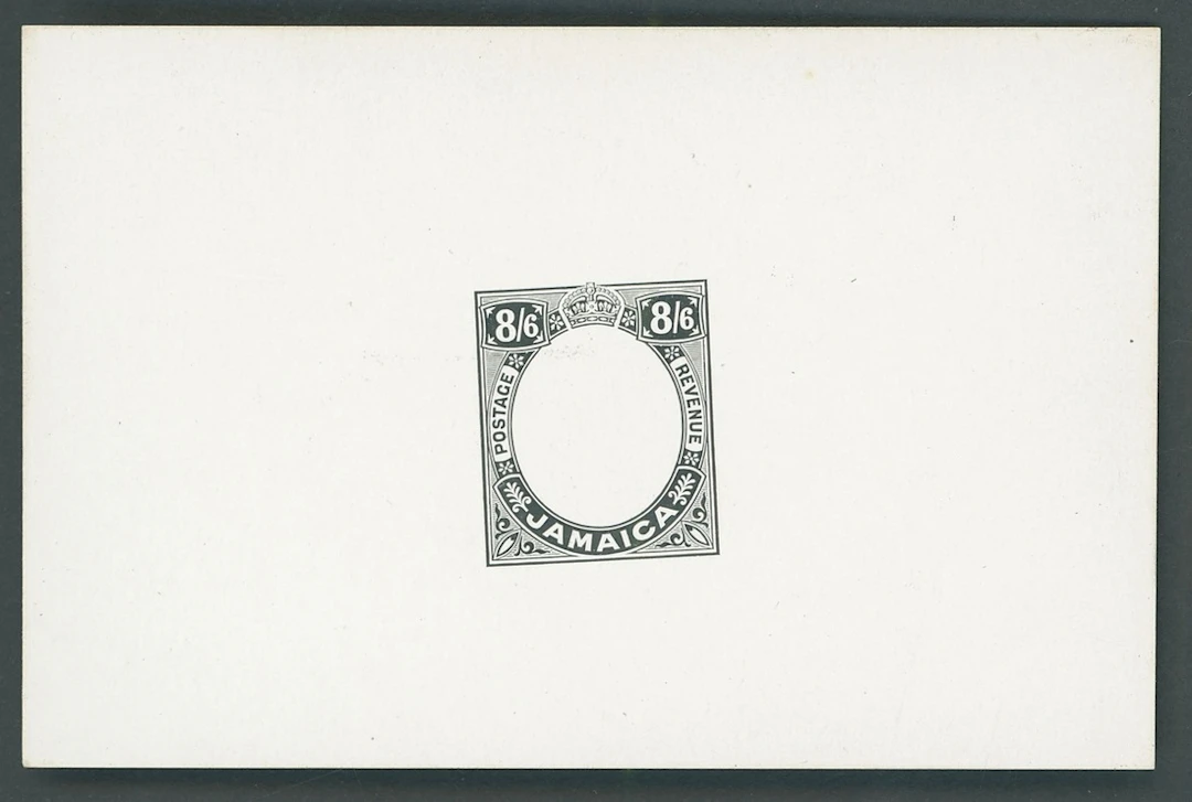 Jamaica 1912-20 8/6d. unissued value die proof in black on glazed