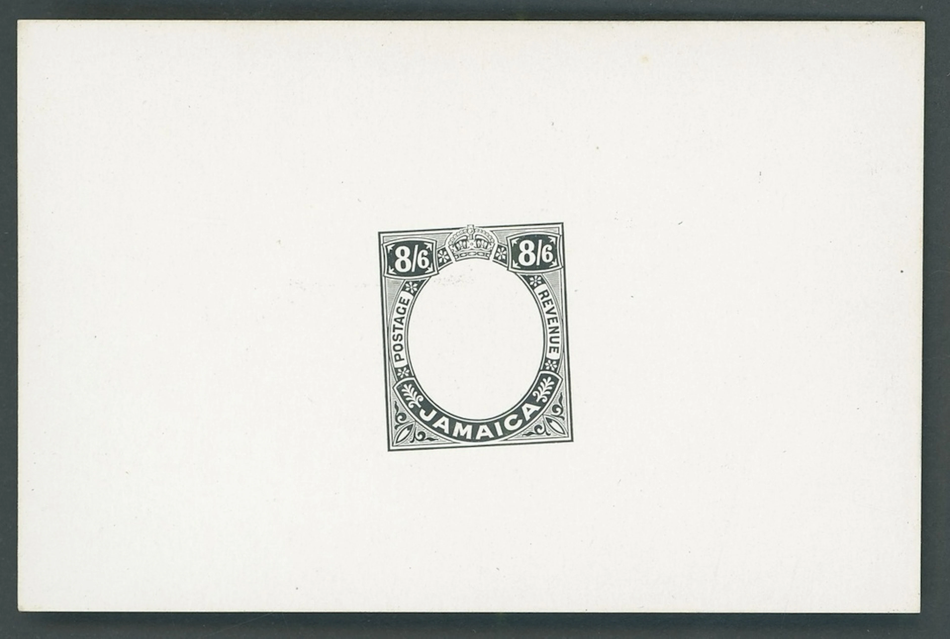 Jamaica 1912-20 8/6d. unissued value die proof in black on glazed