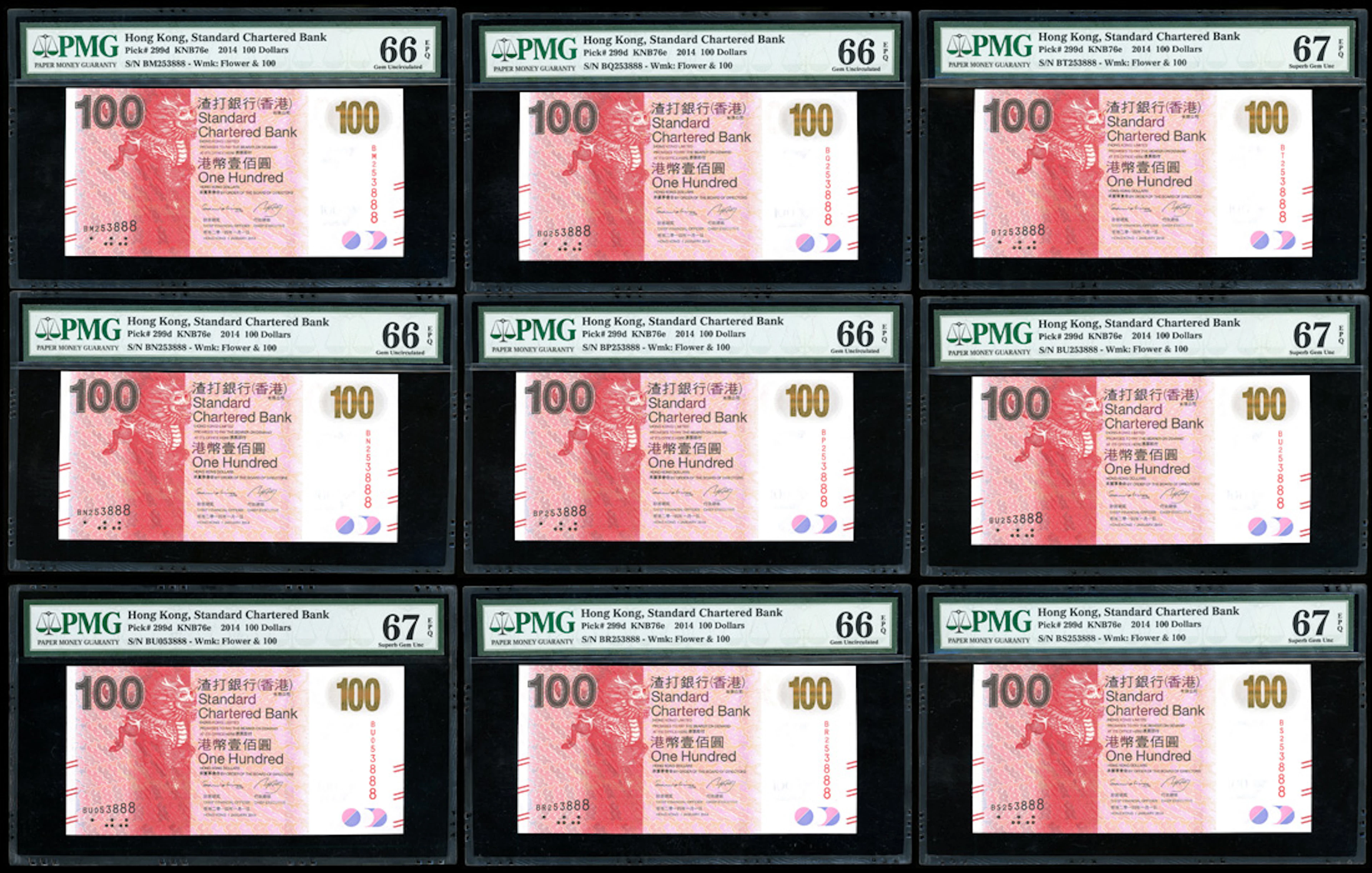 Standard Chartered Bank, Hong Kong, a group of matching serial number