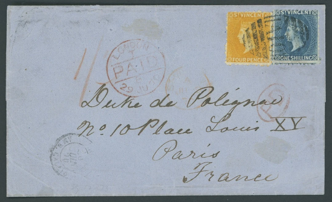 St. Vincent Covers and Cancellations 1870 (9 June) entire ex the "Polignac"