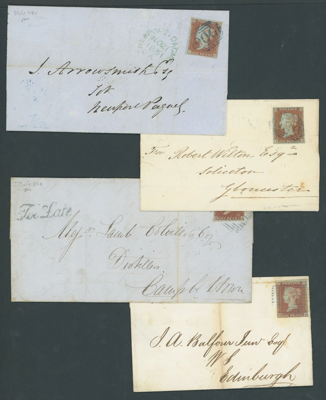 Great Britain 1841-53 One Penny Red-Brown Mixed Plates Four plated