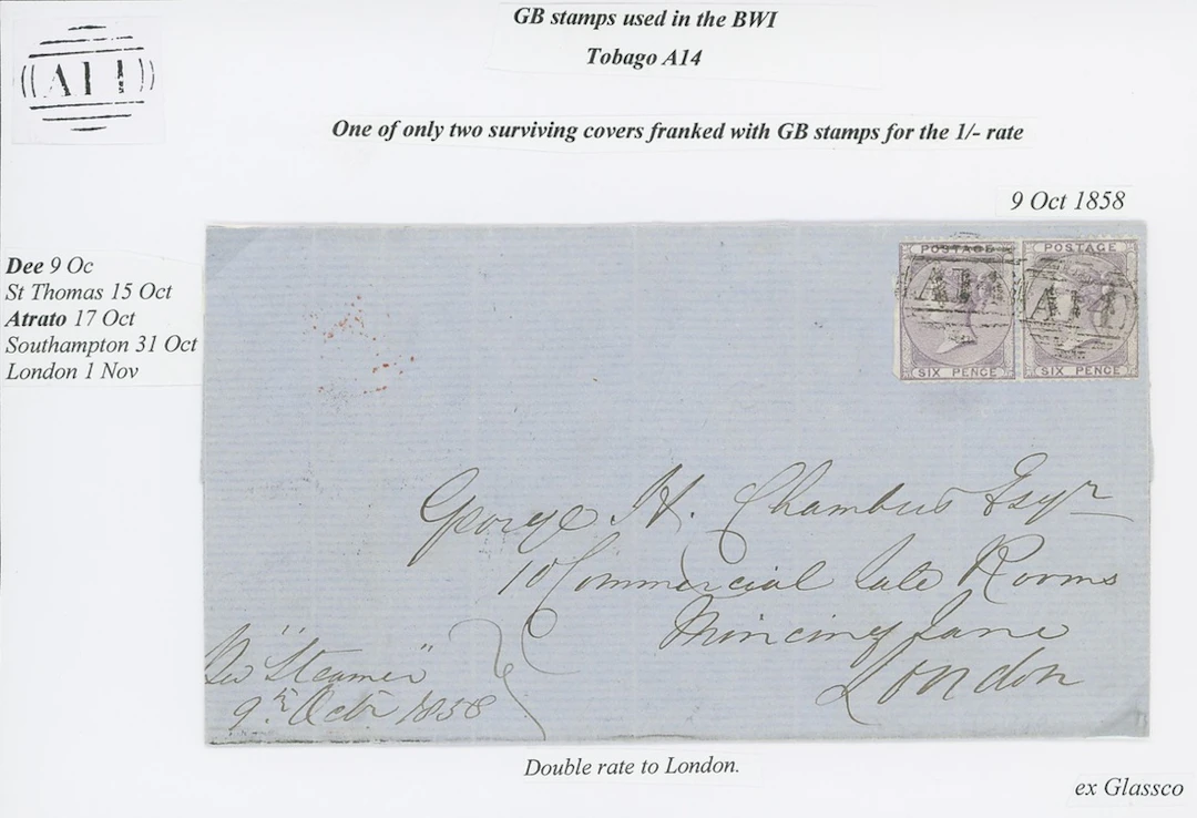 Tobago Great Britain used in Tobago Covers 1858 (9 Oct.) entire to