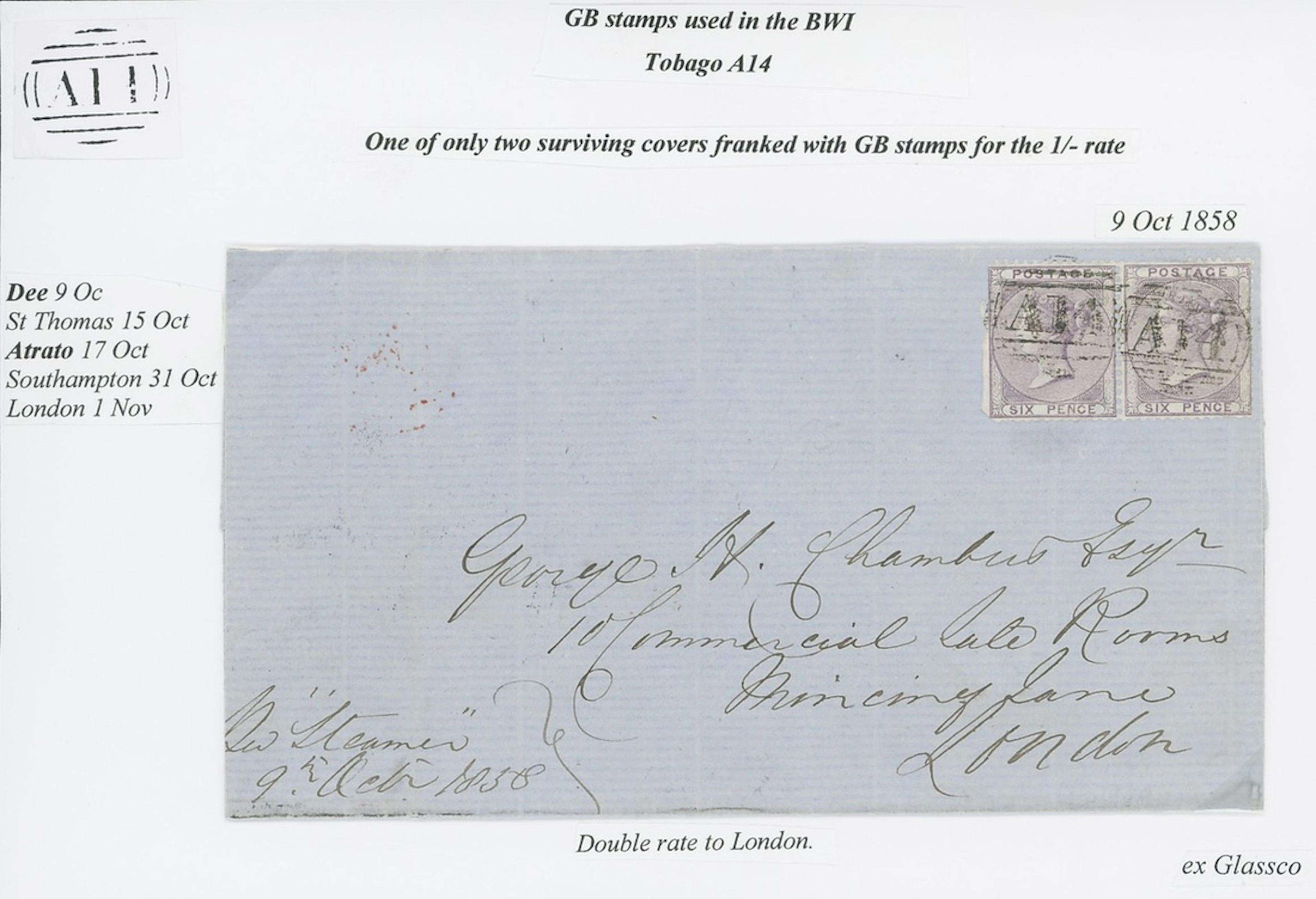 Tobago Great Britain used in Tobago Covers 1858 (9 Oct.) entire to