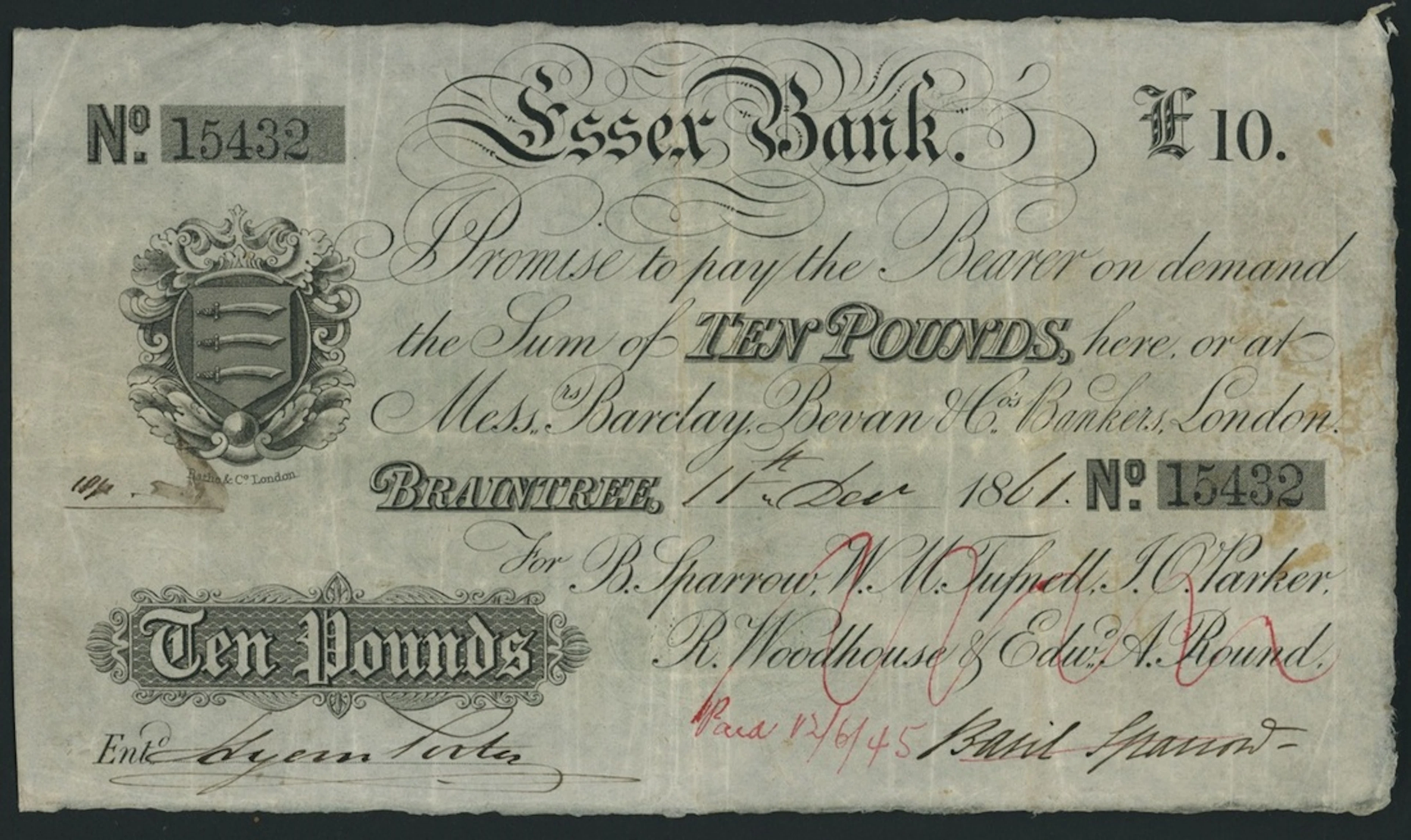 Essex Bank, Braintree, for Sparrow, Tufnell, Parker, Woodhouse & Round