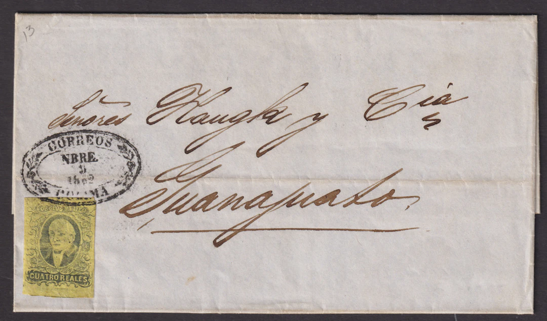 1861 "Hidalgos" Chiapas, Colima. Two covers: 4r. red on yellow, unoverprinted