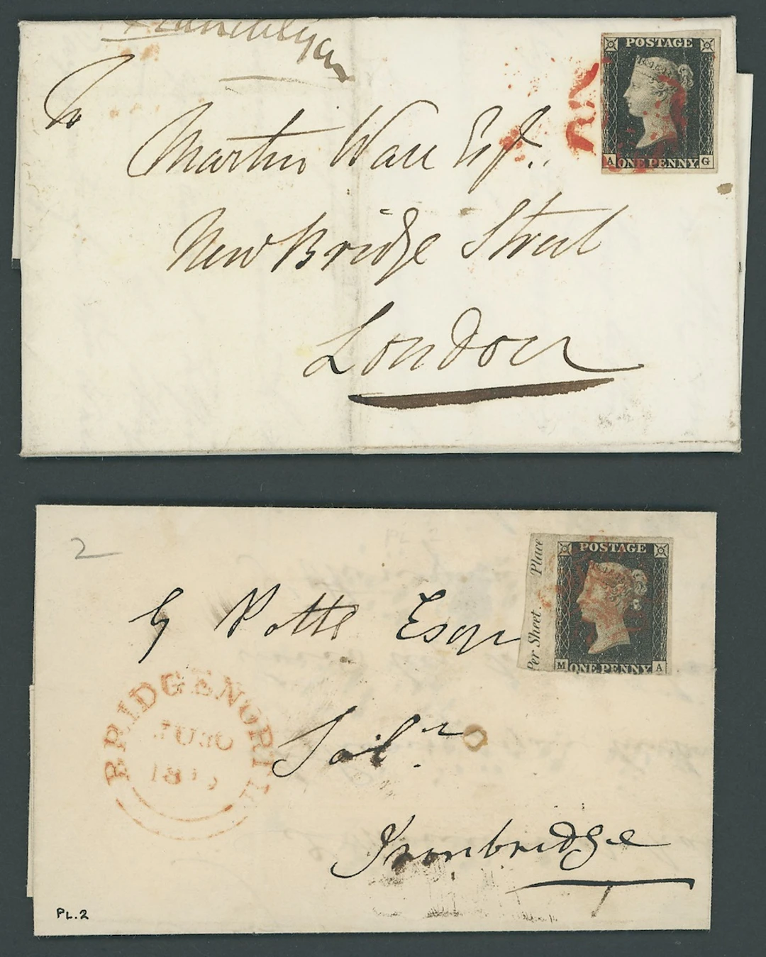Great Britain 1840 One Penny Black Unplated Twenty entires and two