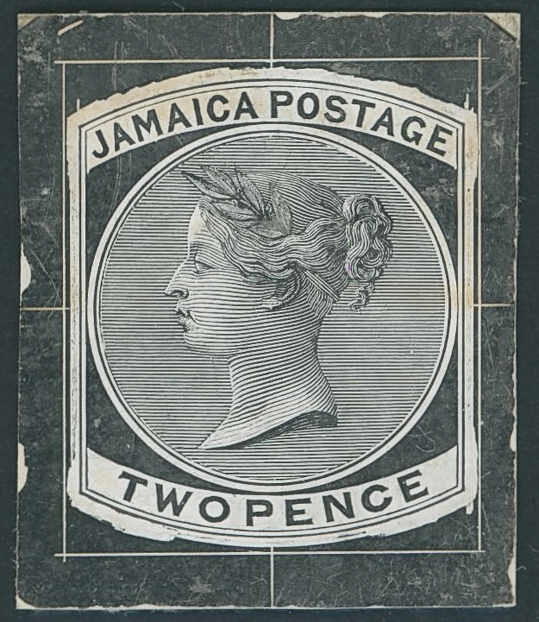 Jamaica 1860-70 Watermark Pineapple Die Proofs 2d. stamp-size die