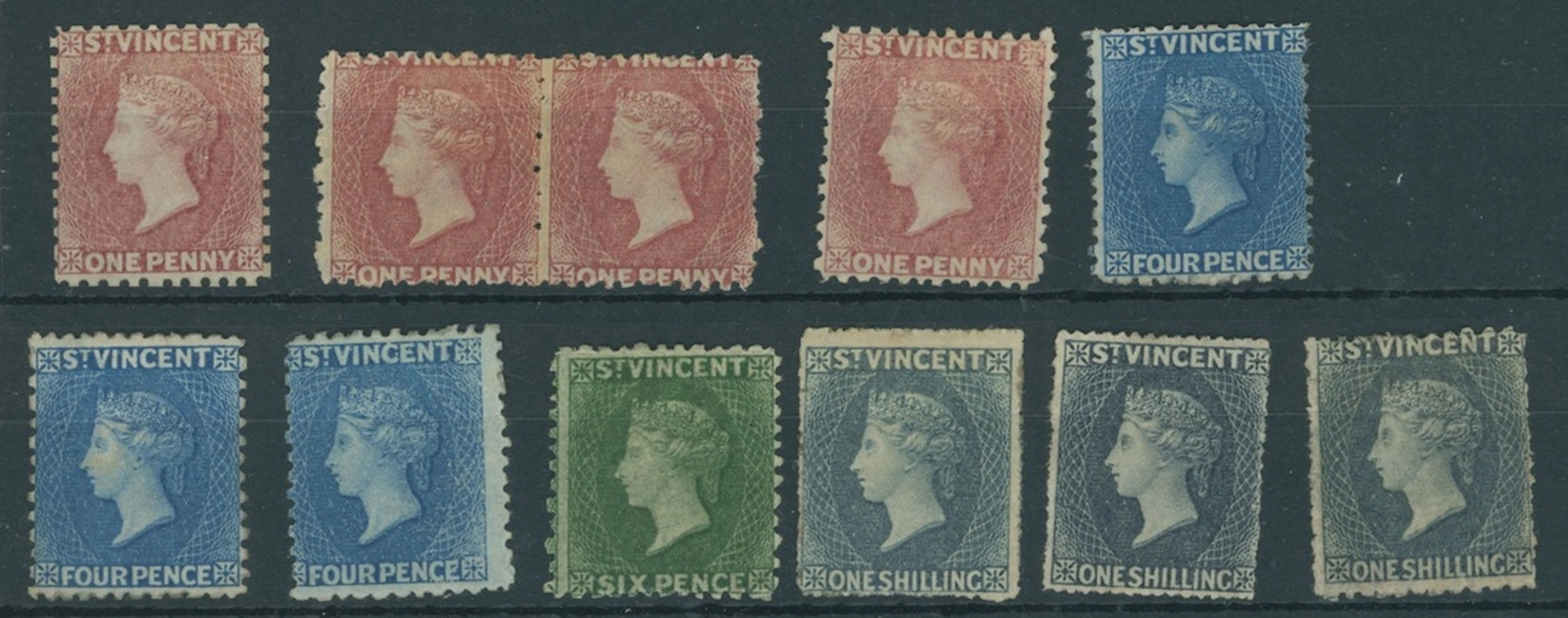 St. Vincent 1862-68 no watermark, perf 11 to 12½, 1d. pair ("small")