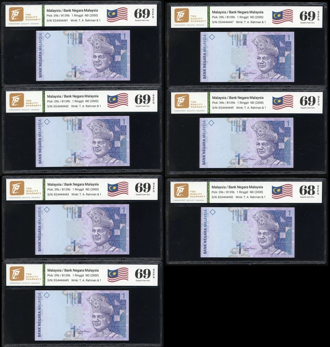 Bank Negara Malaysia, 1 ringgit (7), ND (2000), serial number EG4