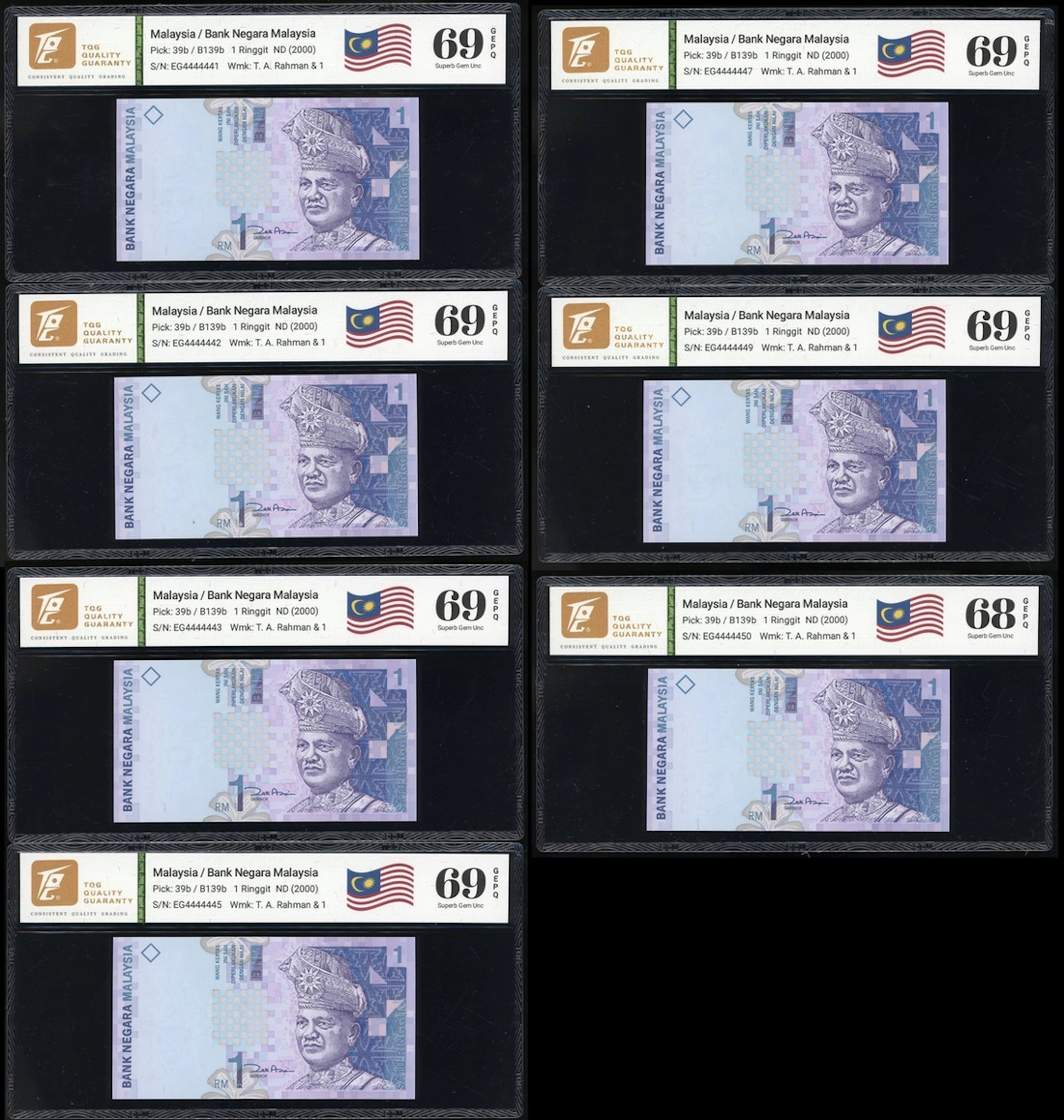 Bank Negara Malaysia, 1 ringgit (7), ND (2000), serial number EG4