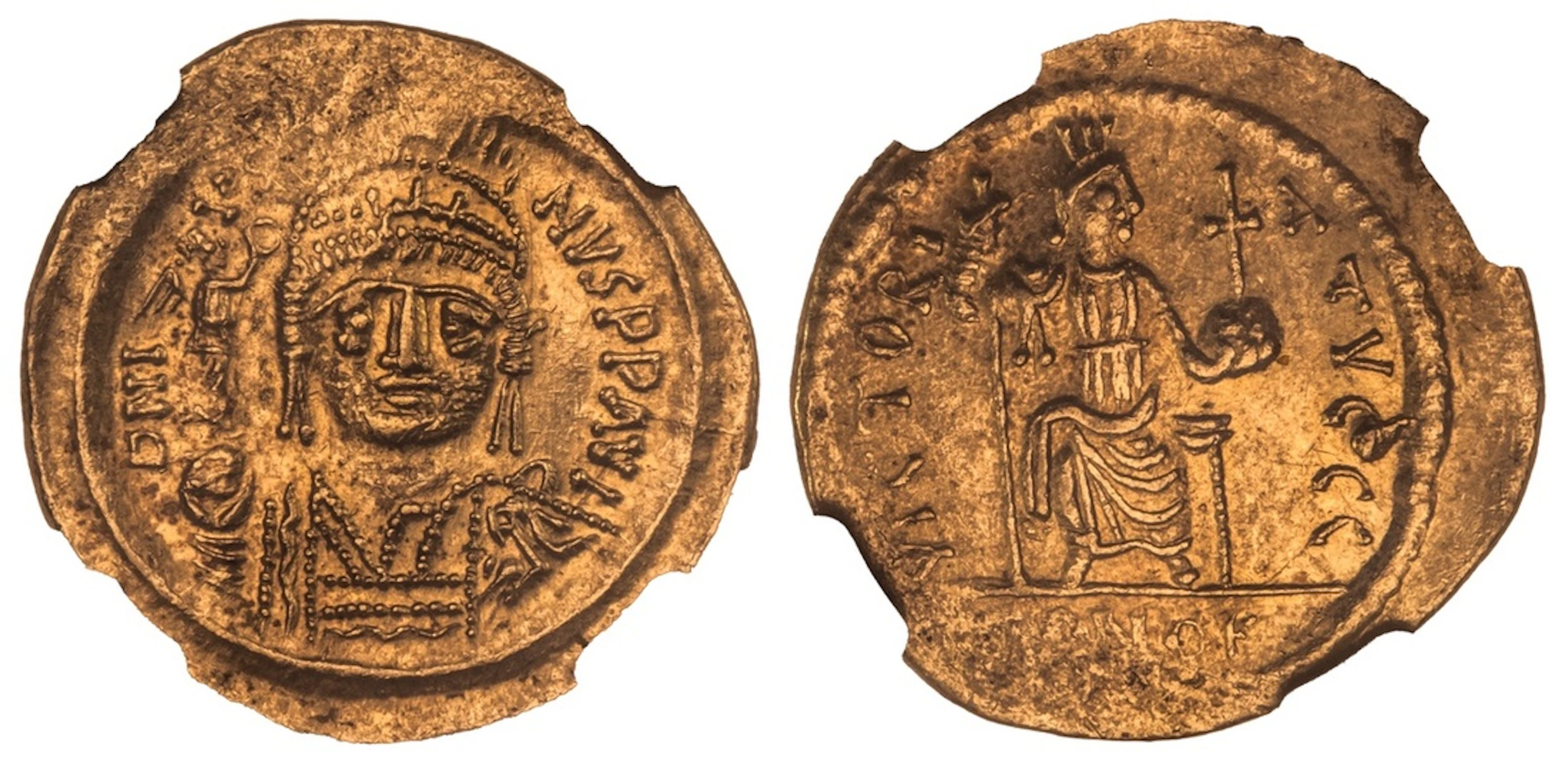 NGC Ch AU | Byzantine Empire, Justin II (565-578), AV Solidus, D N
