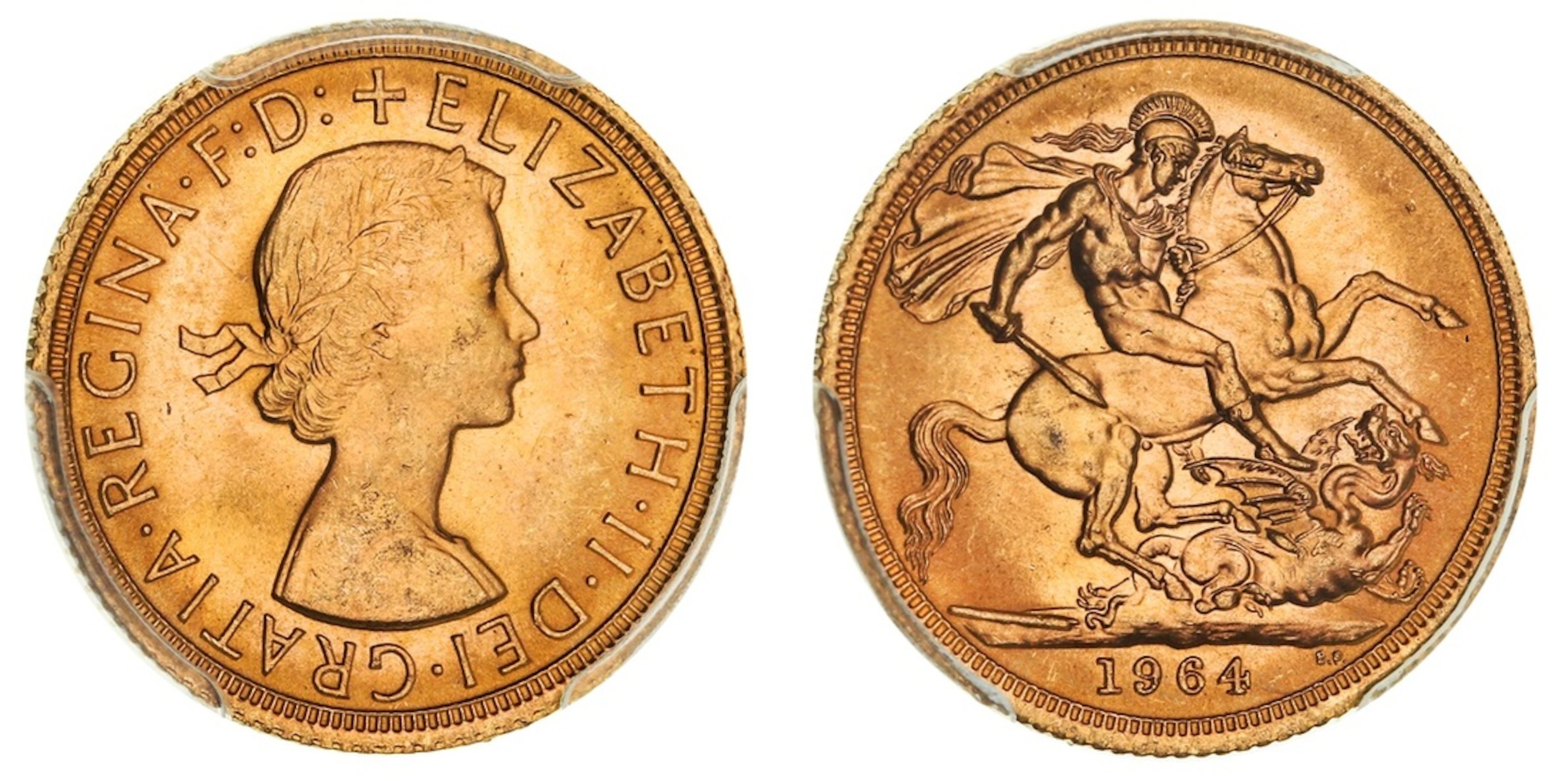 PCGS MS66 | Elizabeth II (1952-2022), Sovereign, 1964, by Mary Gillick