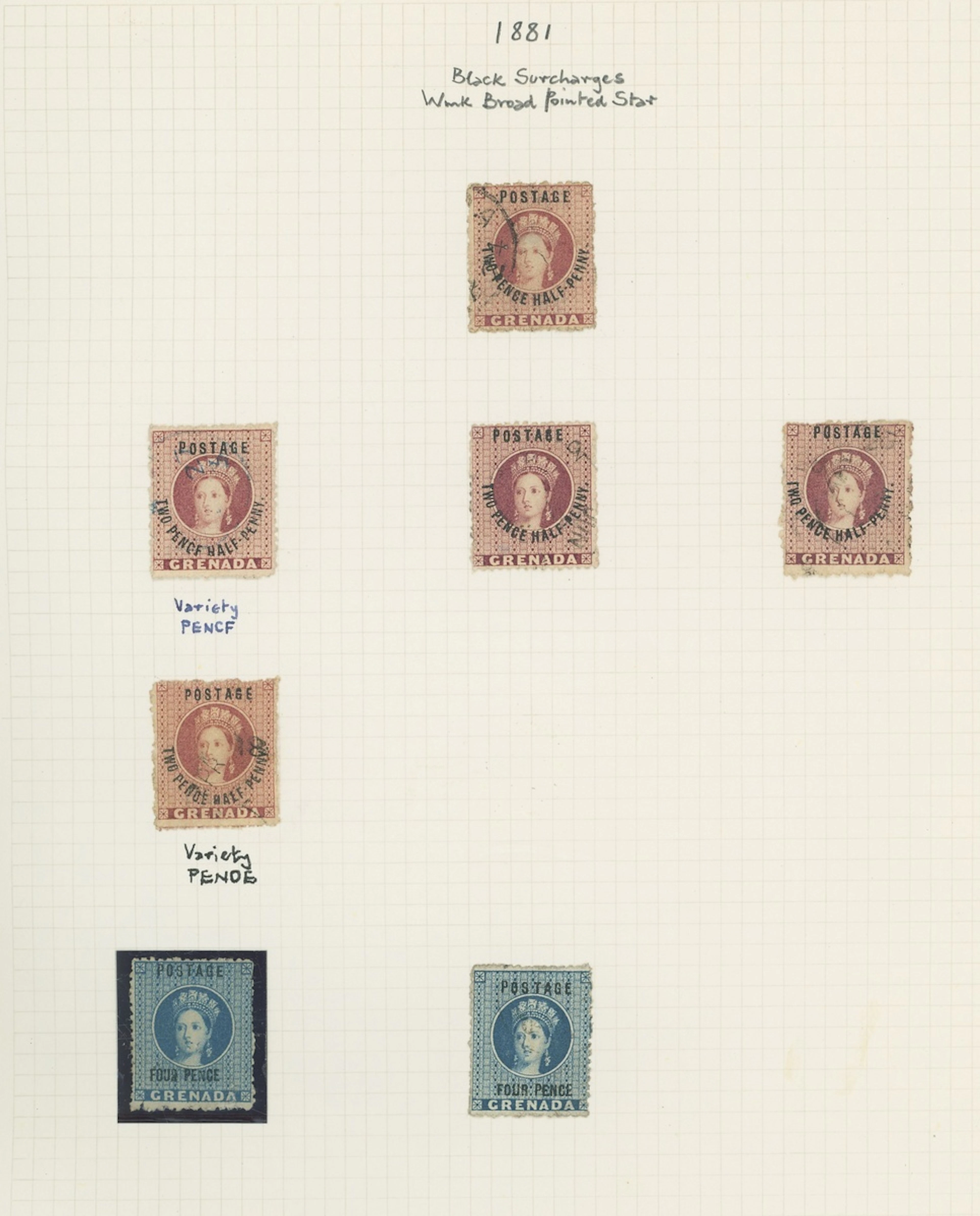 Grenada Issued Stamps 1881 (Apr.) watermark Broad-pointed Star, 2½d.