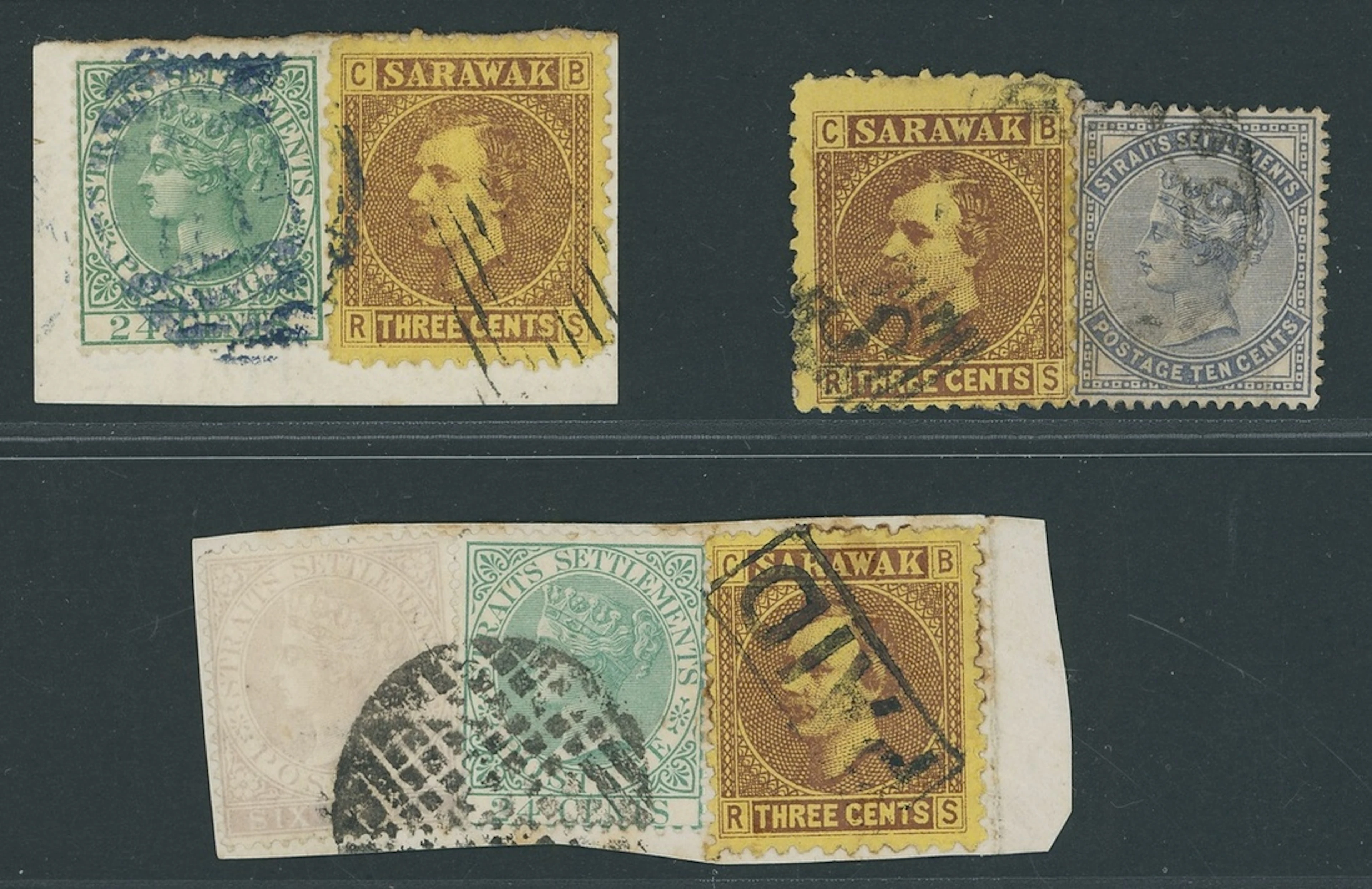 Sarawak 1871 Sir James Brooke Combination Covers and Pieces 3c. on