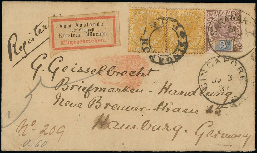 Sarawak 1888-97 "postage & revenue" Issue Combination Covers 1889