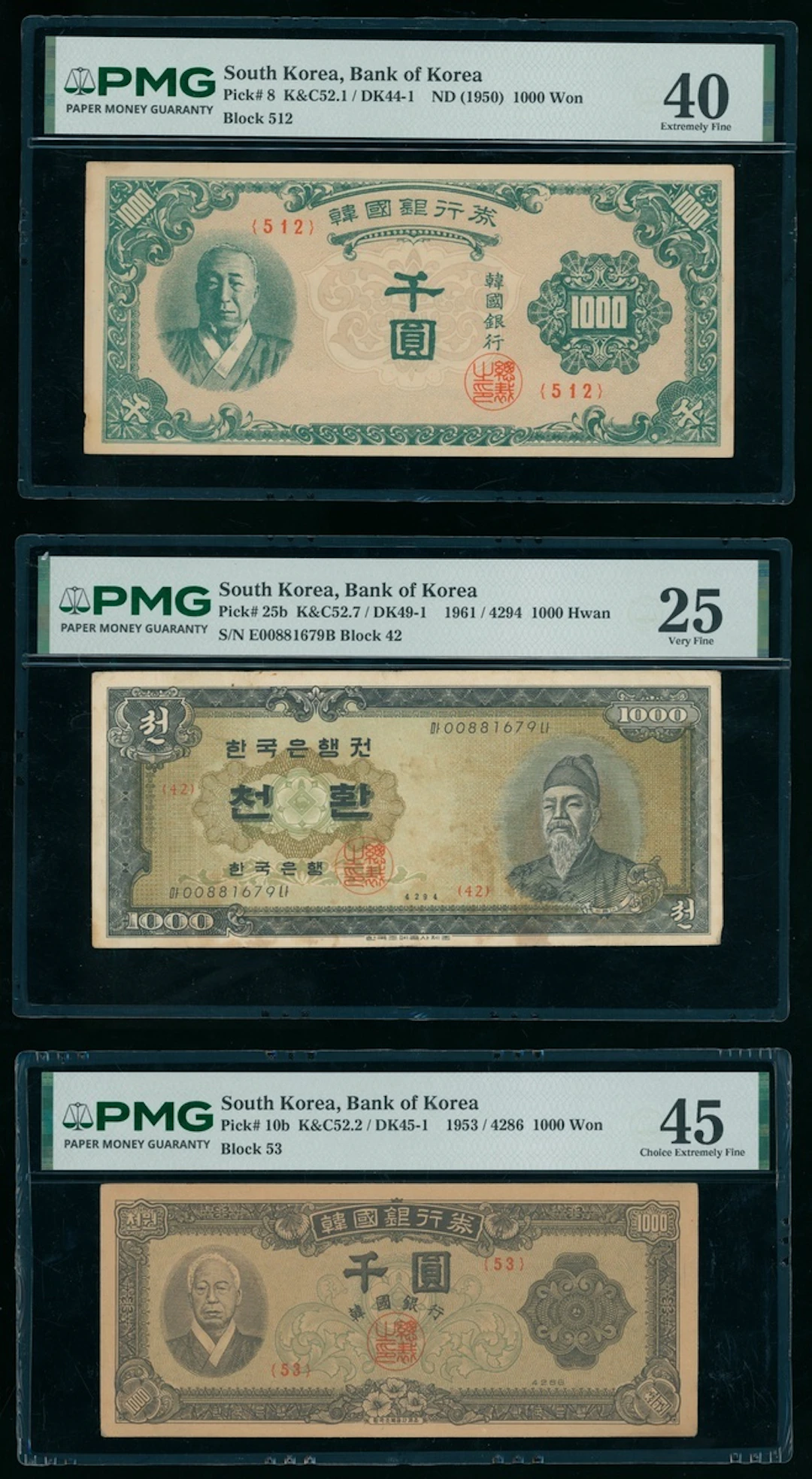 Bank of Korea, a group of 3x, including, (Pick 8, 10b, 25b)