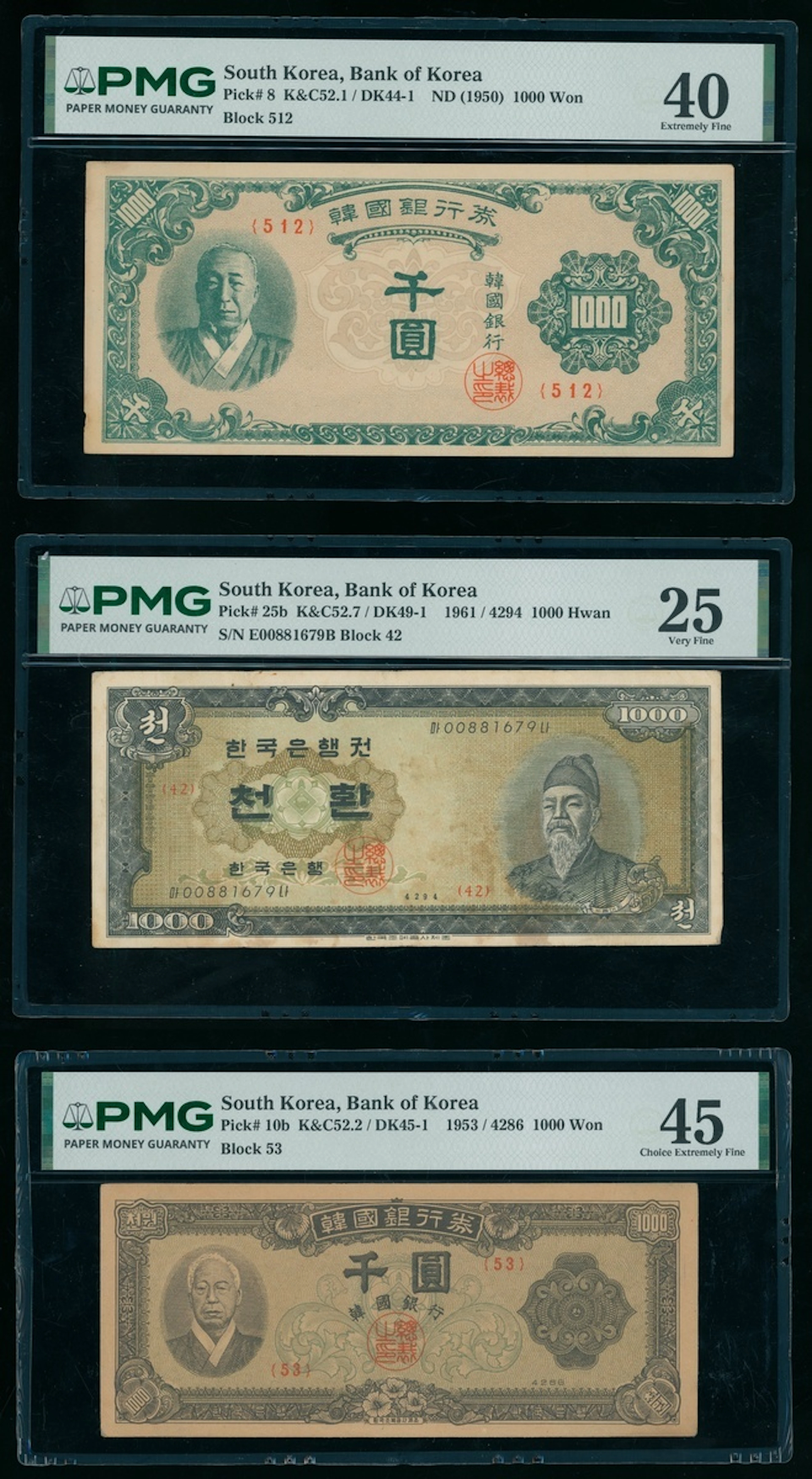 Bank of Korea, a group of 3x, including, (Pick 8, 10b, 25b)