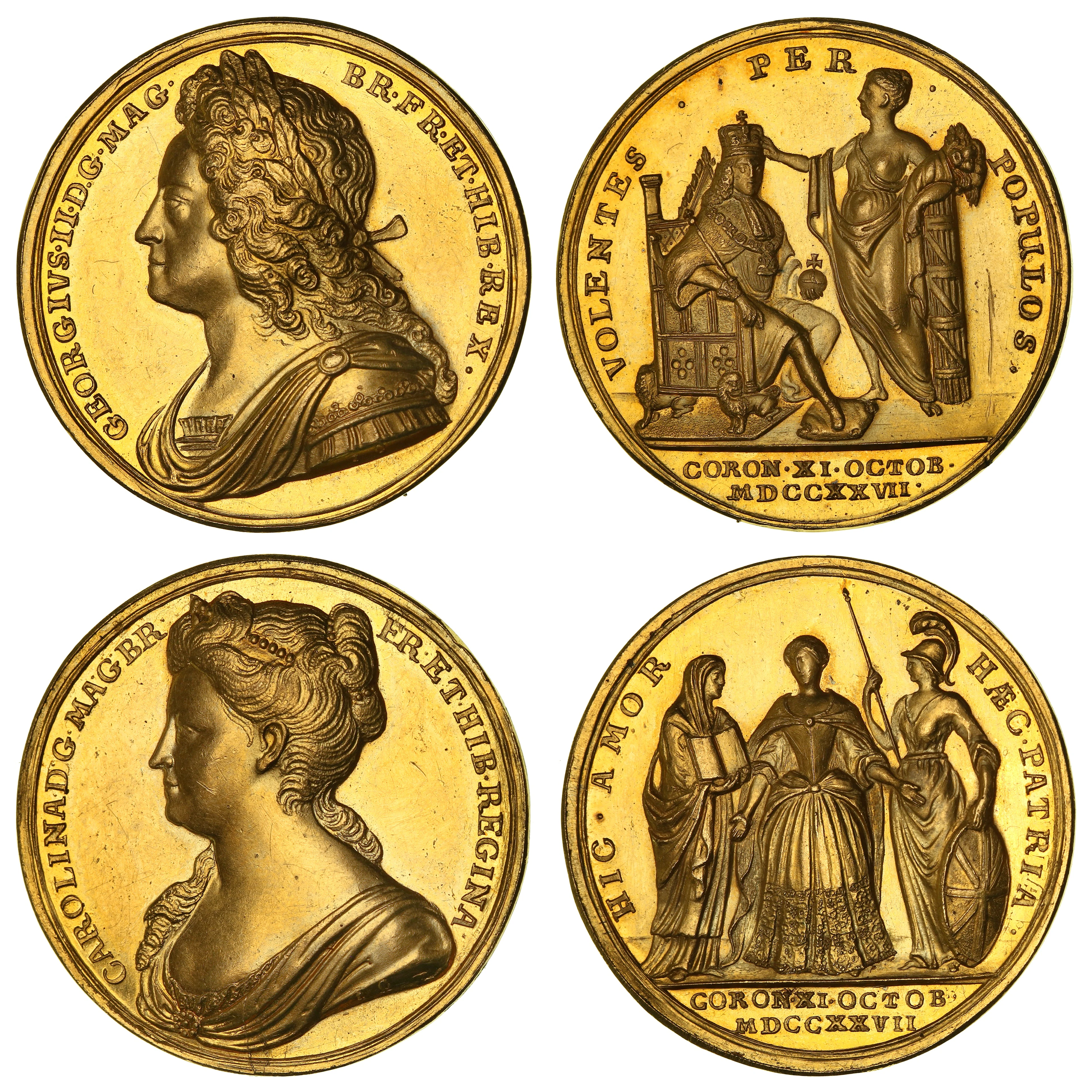 Coronation of George II and Caroline, Pair of Official Gold Medals
