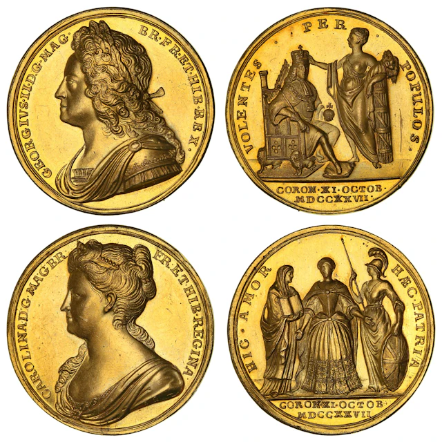 George II and Caroline, Official Presentation Pair of Gold Coronation
