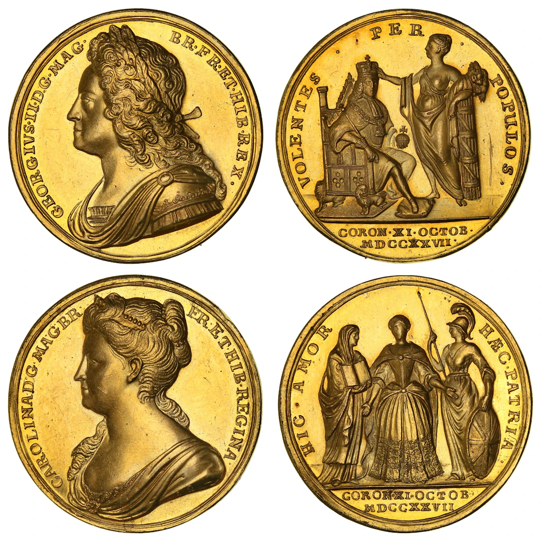 Coronation of George II and Caroline, Pair of Official Gold Medals