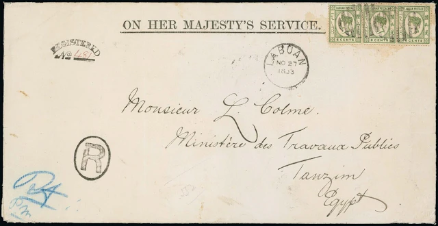 Labuan Official Mail 1893 (27 Nov.) OHMS envelope (255x130mm.) with