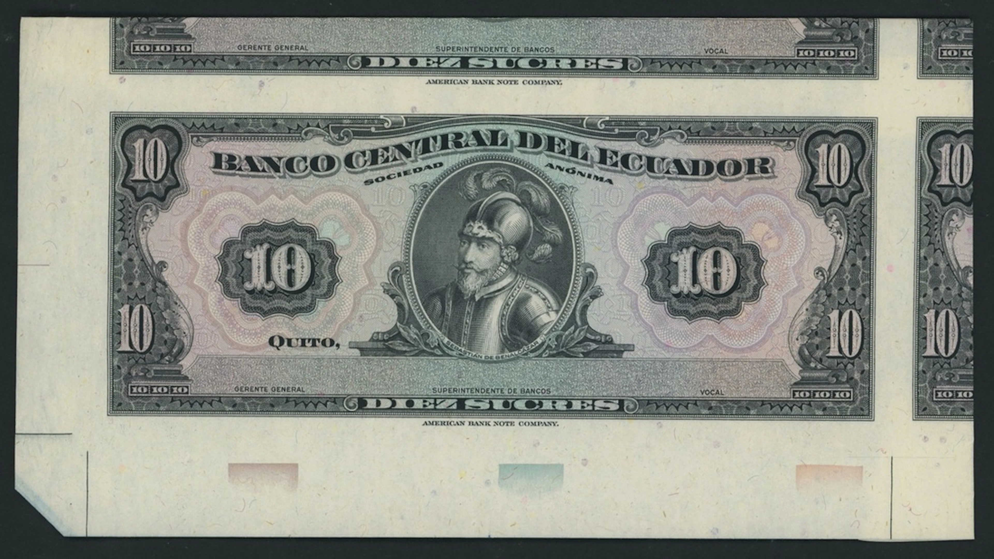 Banco Central del Ecuador, front proof for 10 Sucres, ND (1975), (Pick