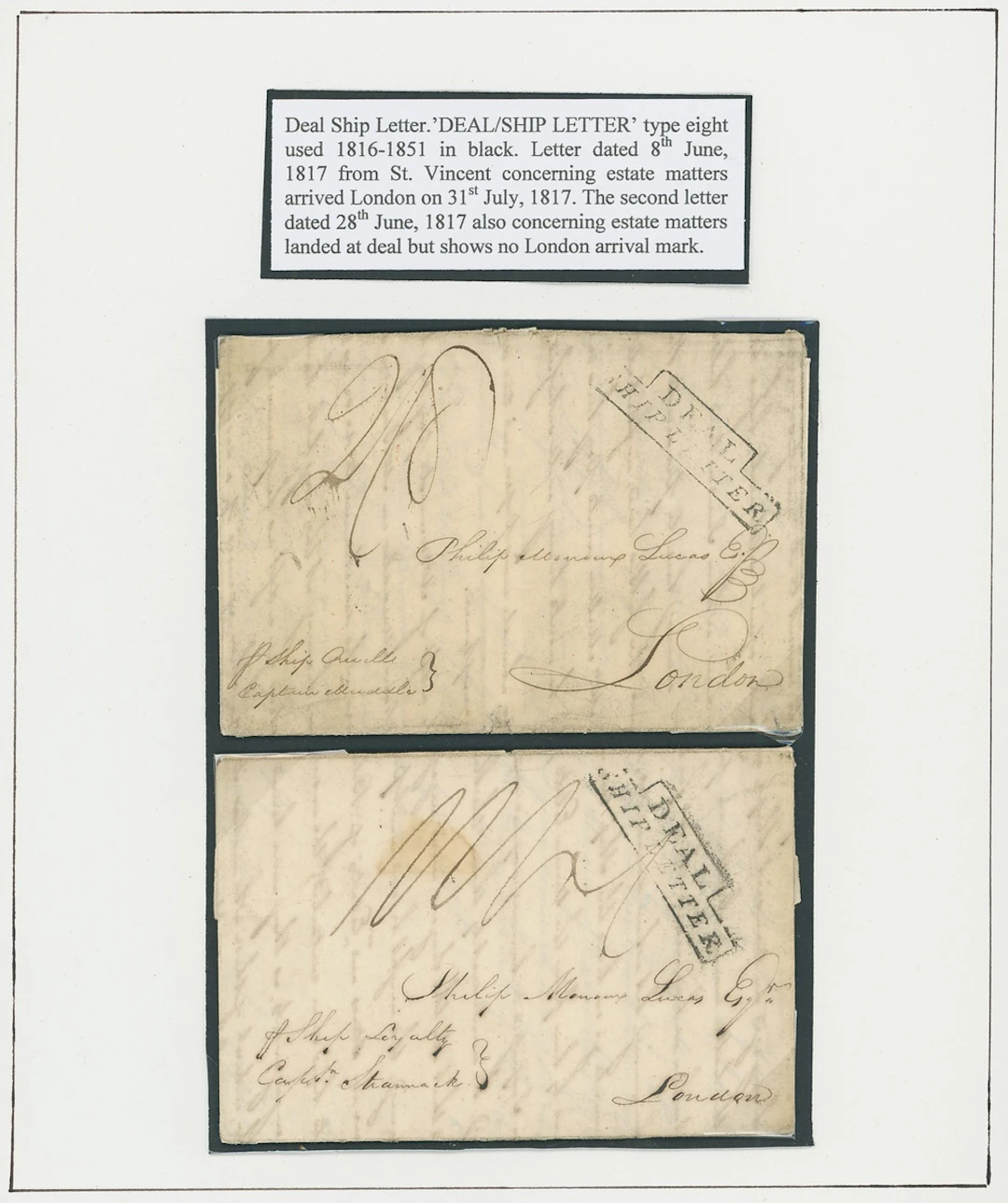 St. Vincent Early Letters and Handstamps 1817 (8 June) and (28 June)