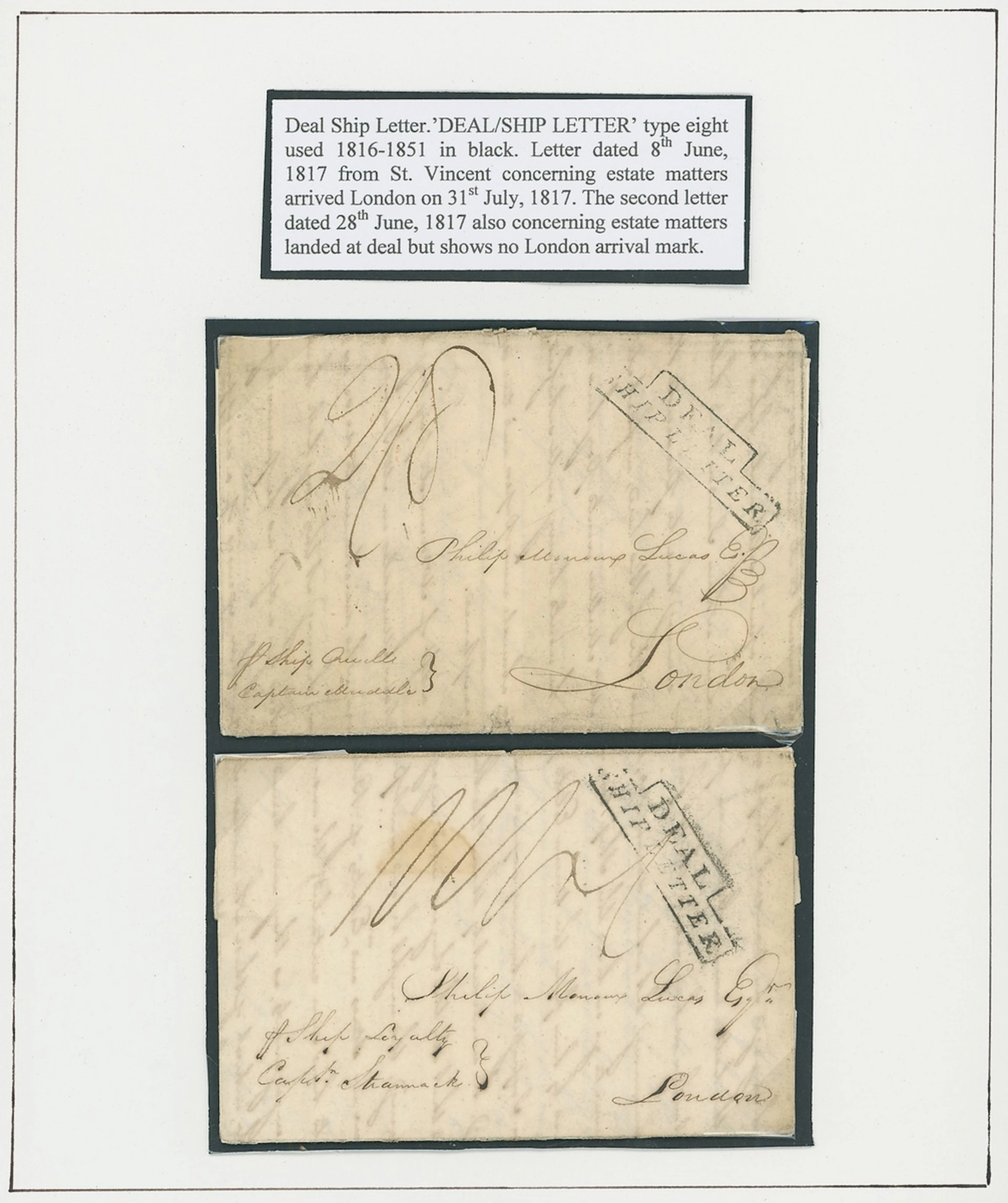 St. Vincent Early Letters and Handstamps 1817 (8 June) and (28 June)