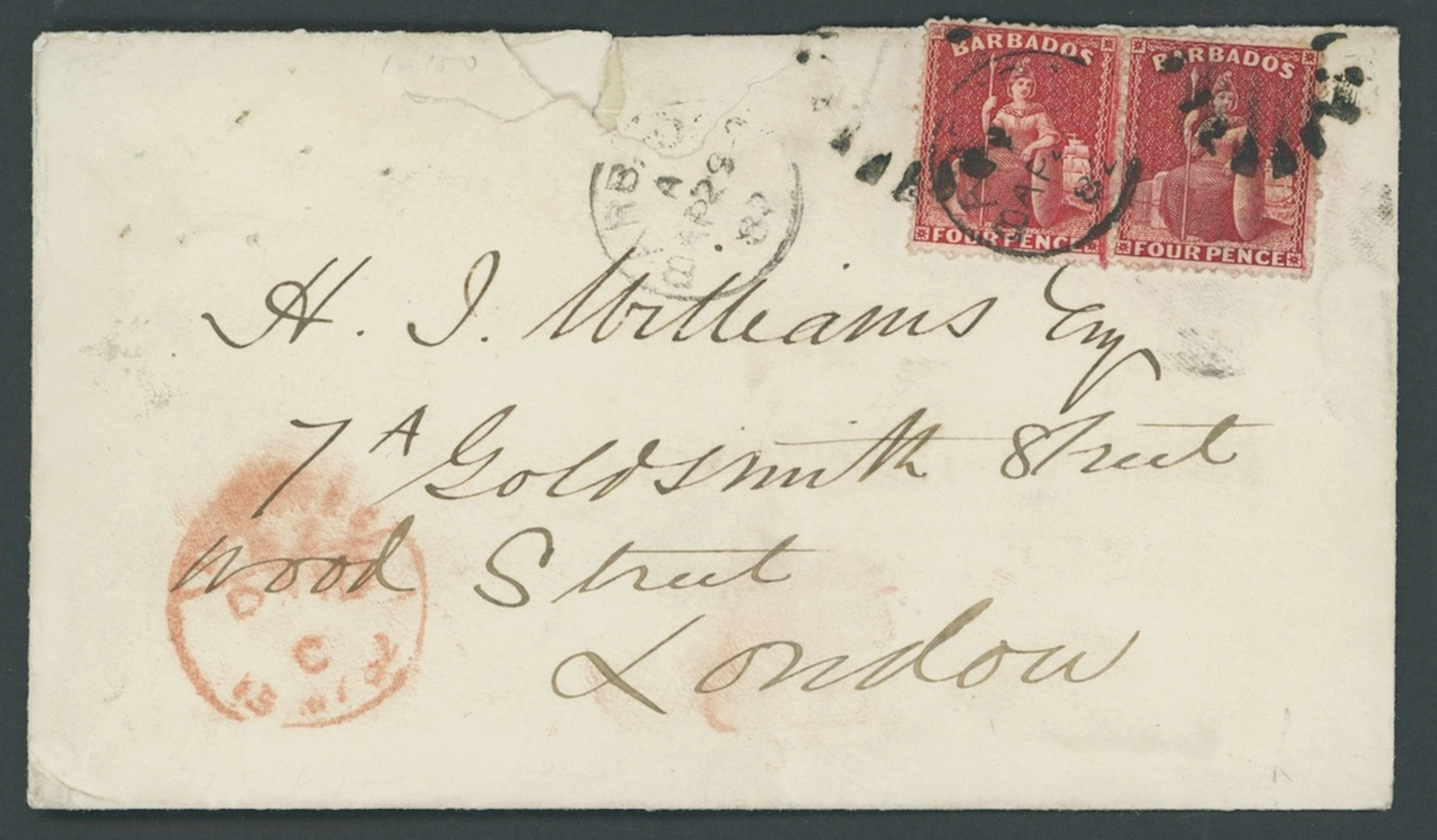 Barbados Britannia Issues Covers 1882 (29 Apr.) envelope to London