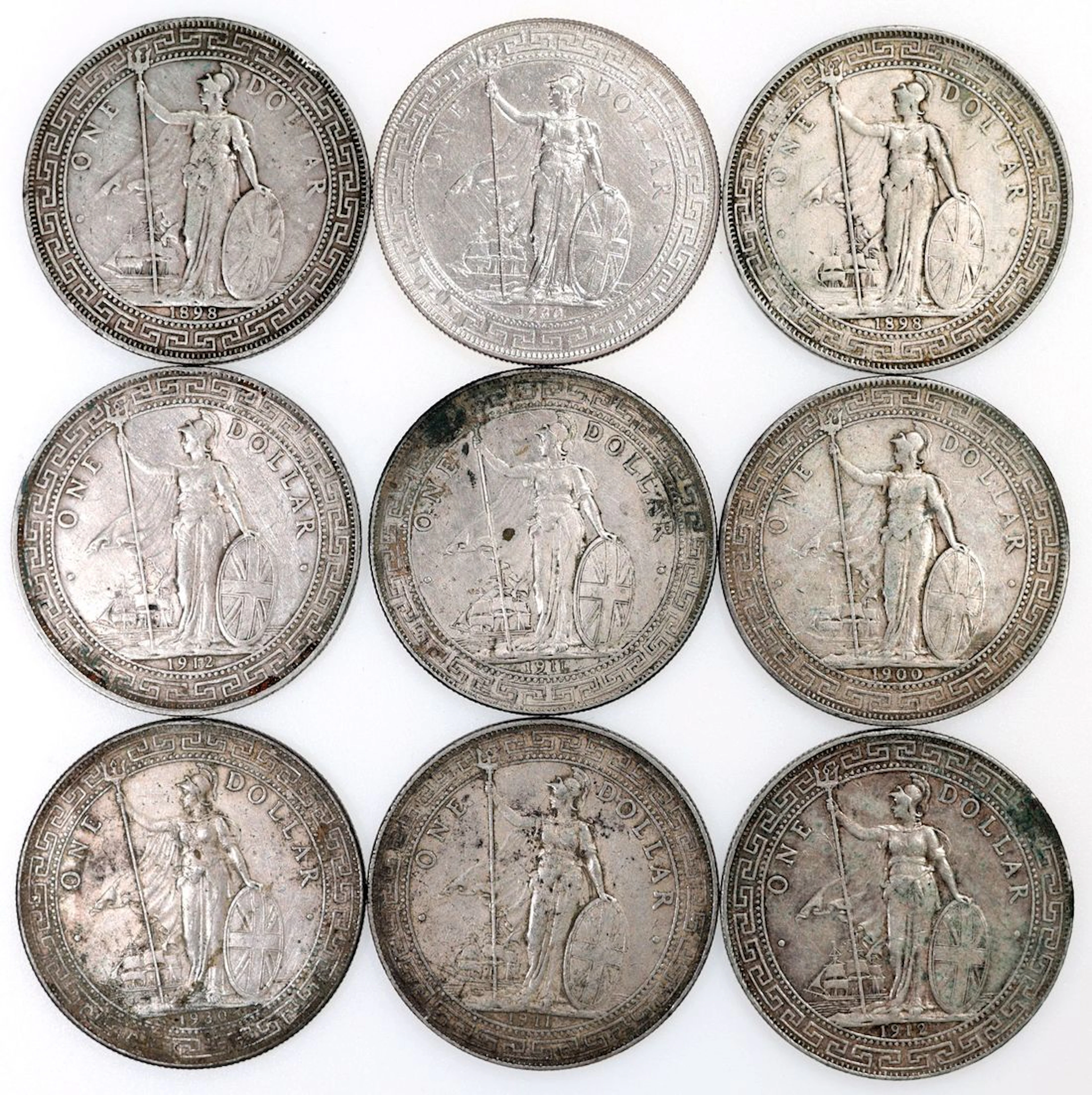 Great Britain, Trade Dollar (8), including, 1898 (2), 1900 (1), 1911