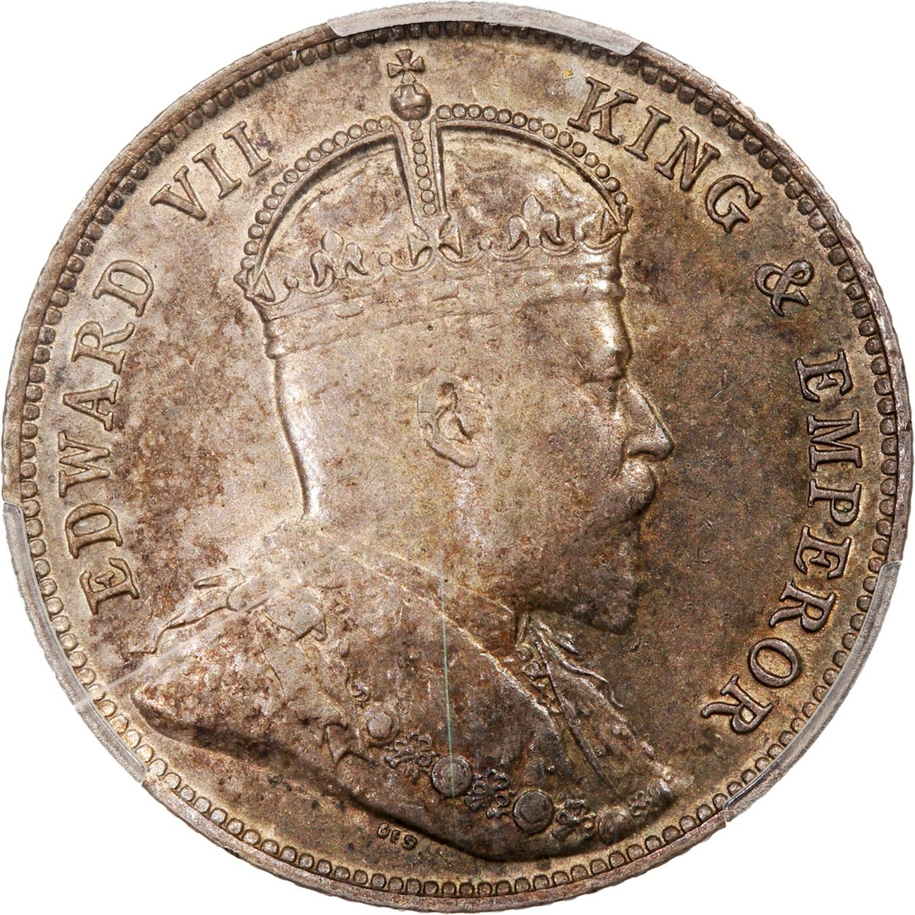 Hong Kong, [PCGS AU55] silver 20 cents, 1905, key date, Edward VII on obverse