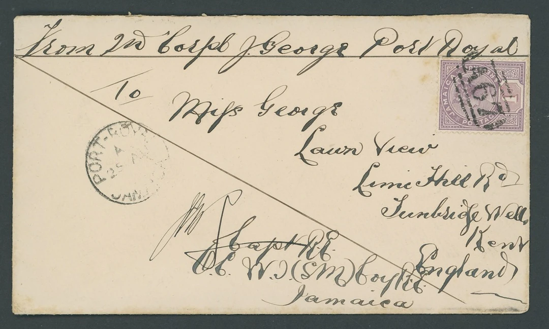 Jamaica Covers and Cancellations Military Mail 1891 (25 Aug.) soldier's