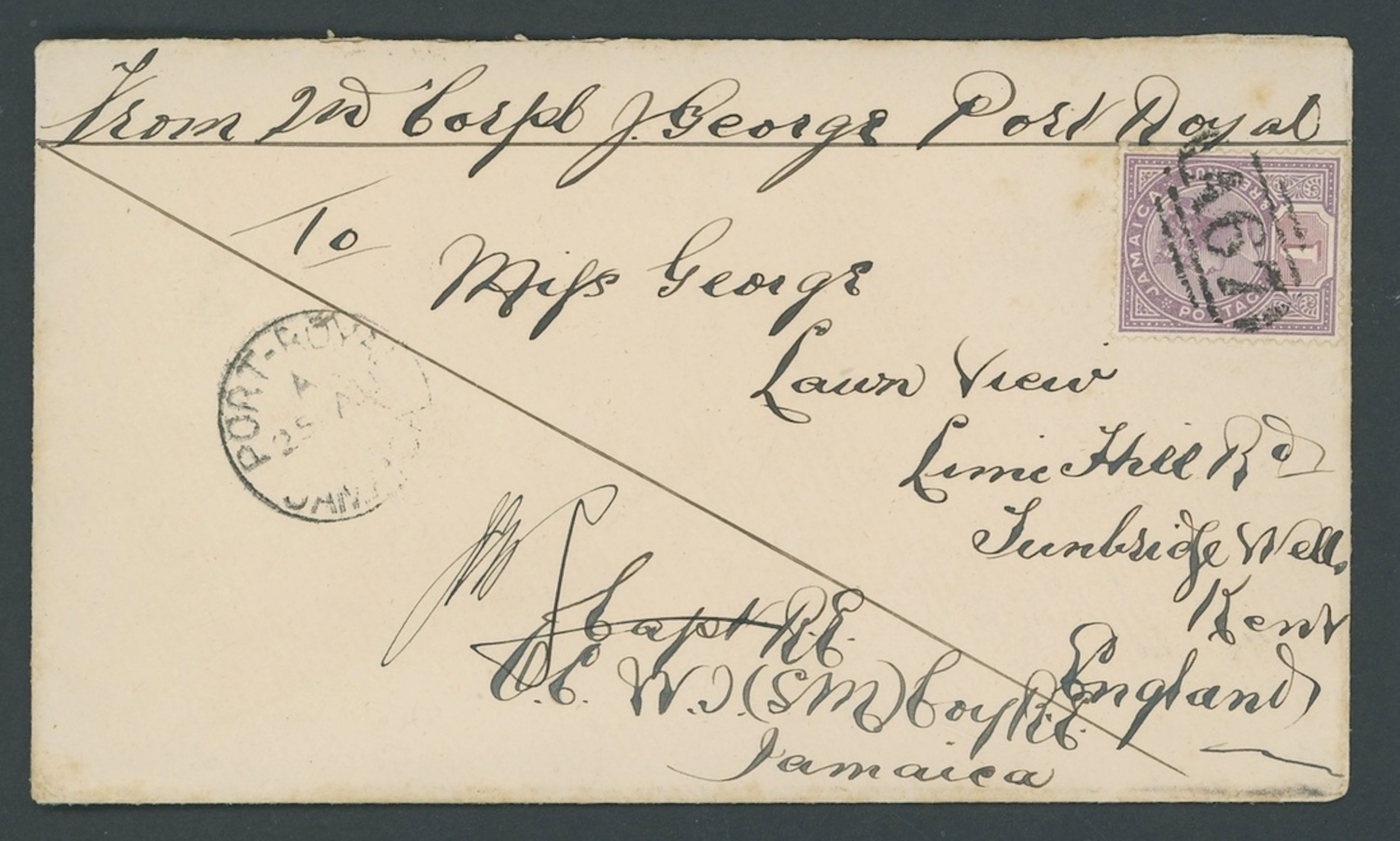 Jamaica Covers and Cancellations Military Mail 1891 (25 Aug.) soldier's
