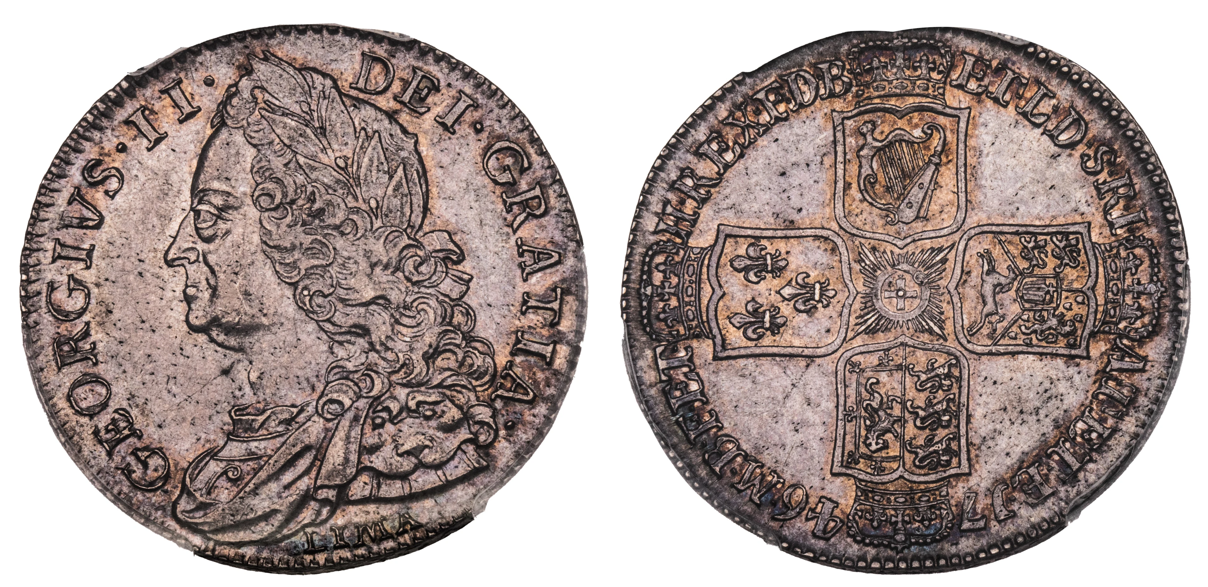 PCGS AU58 | George II (1727-1760), 'Lima' Halfcrown, 1746 DECIMO NONO