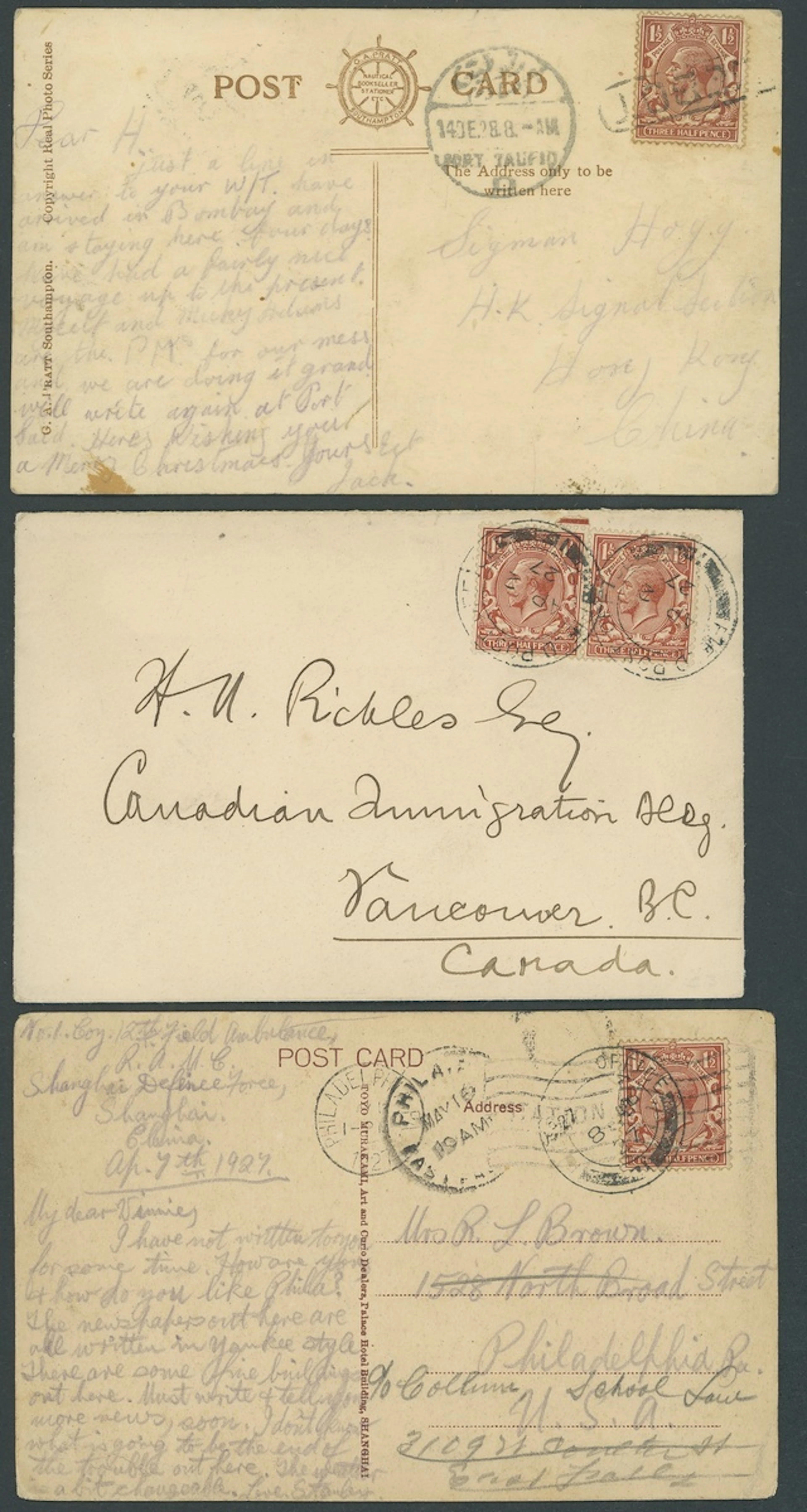 Hong Kong Covers and Cancellations Shanghai Defence Force 1927 (2