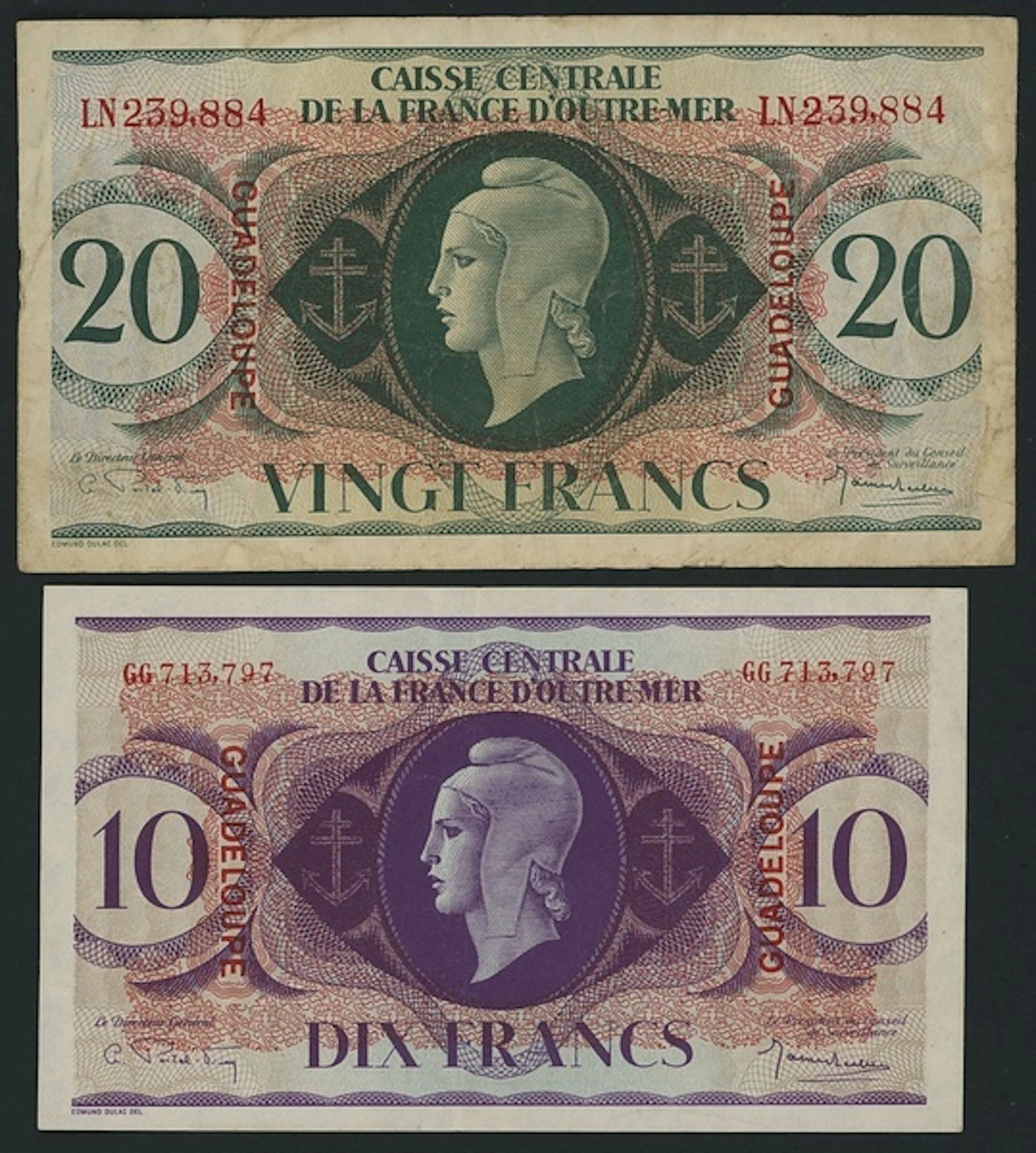Caisse Centrale de la France d'Outre-Mer, Guadeloupe, [2 notes] 10