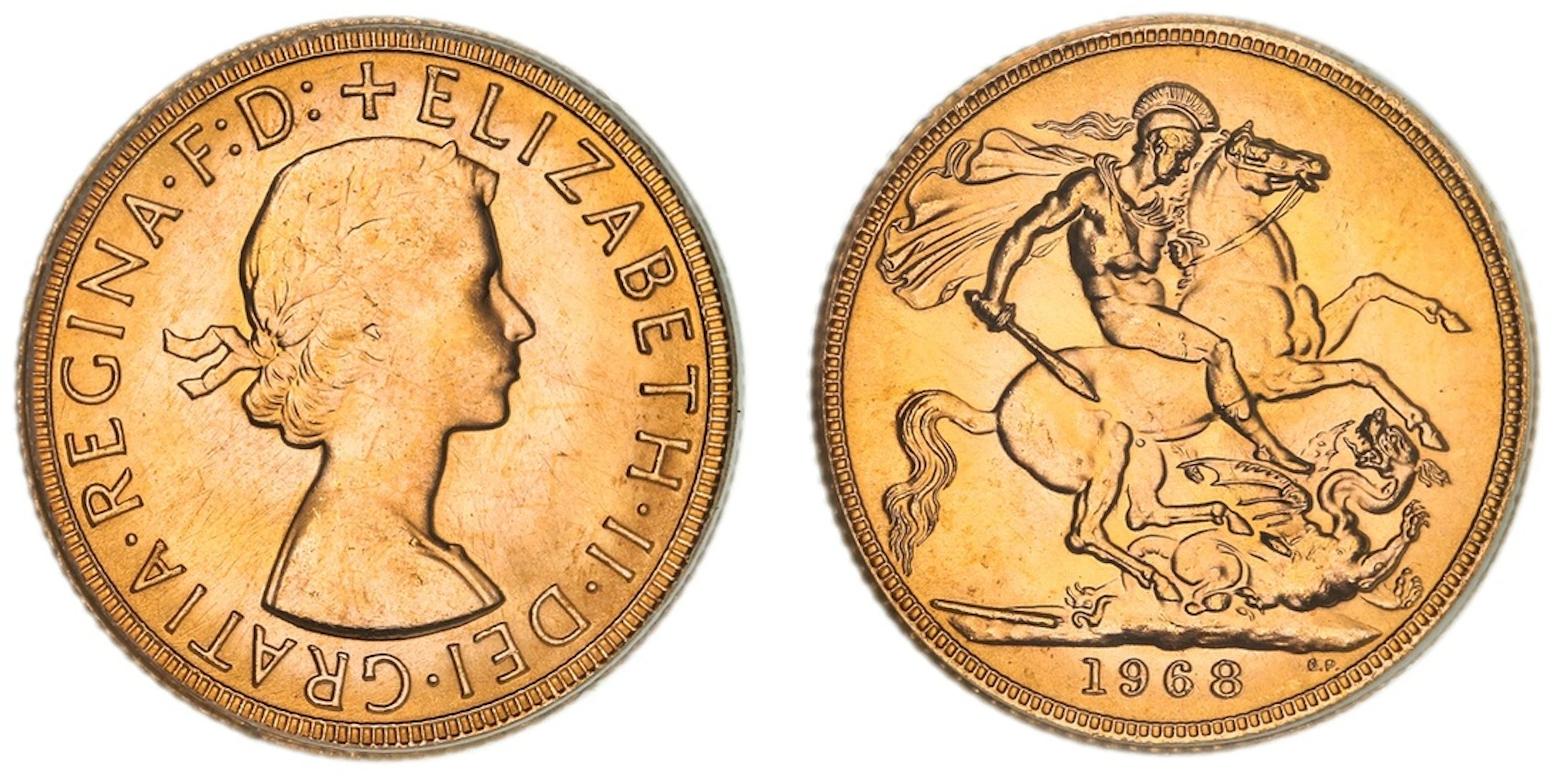PCGS MS65 | Elizabeth II (1952-2022), Sovereign, 1968, by Mary Gillick