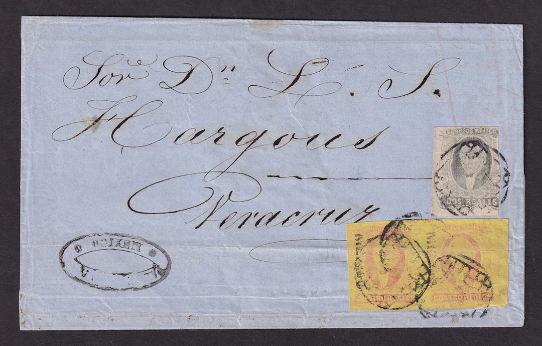 1861 "Hidalgos" Mexico District. 4r. Red on Yellow, pair, large/jumbo